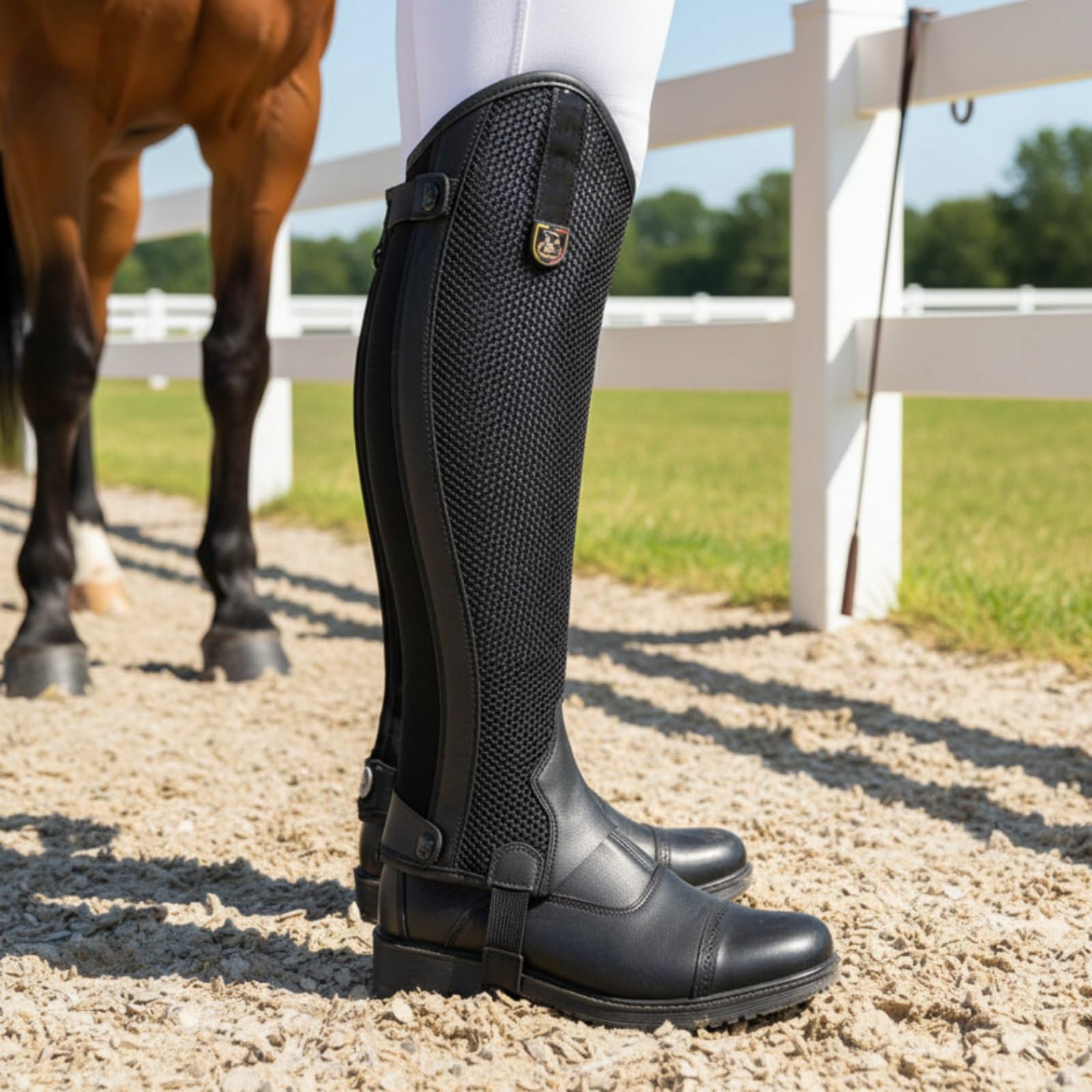 rockible Ghette Equestri Protettive Gamba Cavallo Ghette Cavalcata Parastinchi Cavaliere con Rete Aerata Antiattrito dalla Sella Supporto Alla Guida Materiali , Nero , 2XL-Circonferenza Coscia 38.5CM