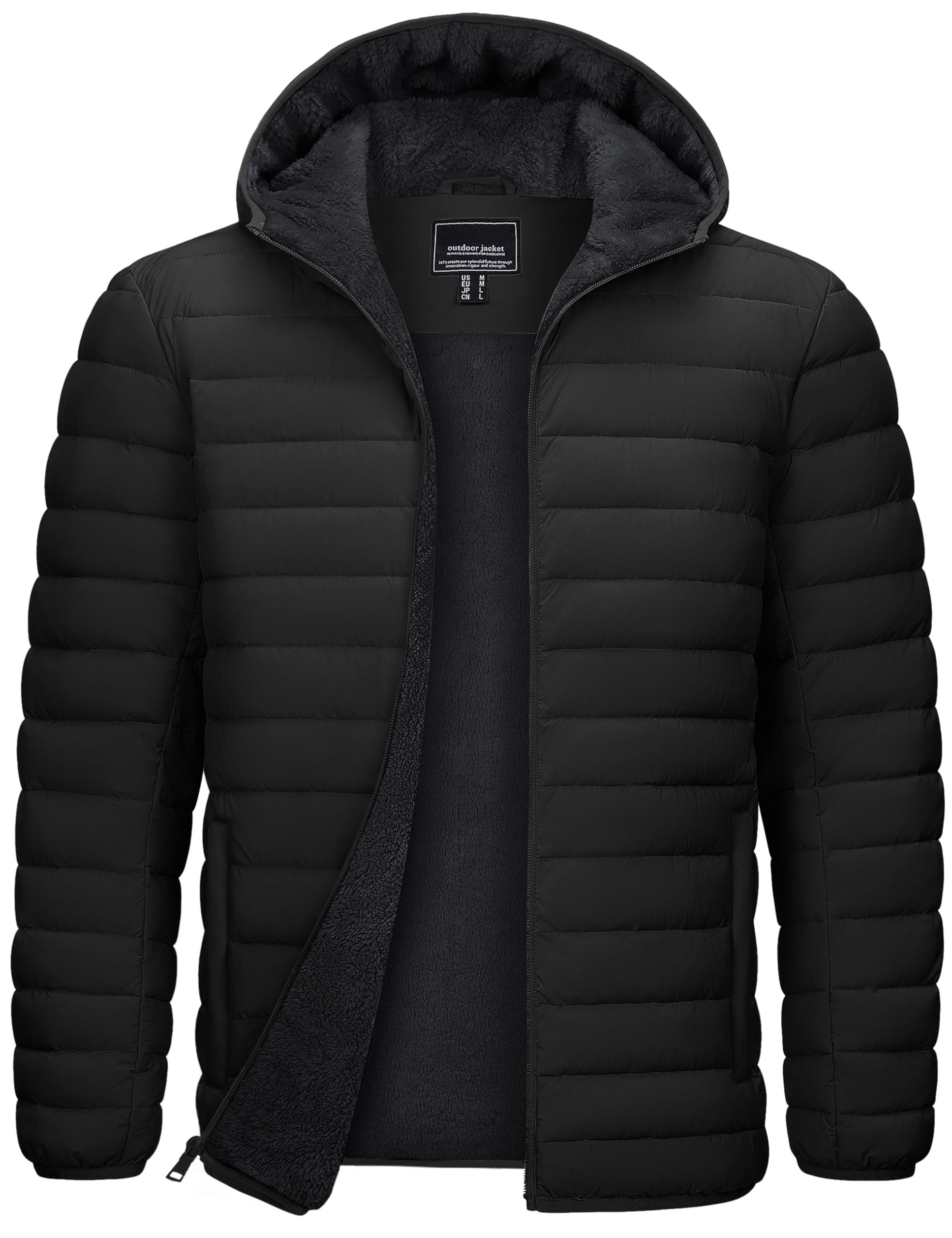 TACVASEN Mens Puffer Jacket Hooded Sherpa Lined Water Resistant Winter Coat X-Large Black-black