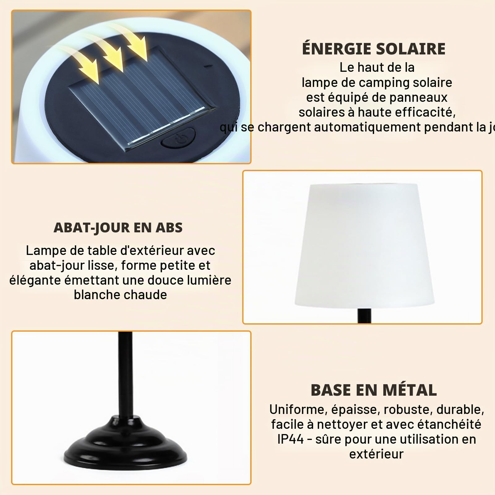 BYZESTY Lot de 2 Lampes de Table Solaire Exterieur, Lampe de Table Solaire Cabless, Lampes de Table d'Extérieur Warm White, Lampe Terrasse Exterieur pour Jardin, Balcon ou Patio