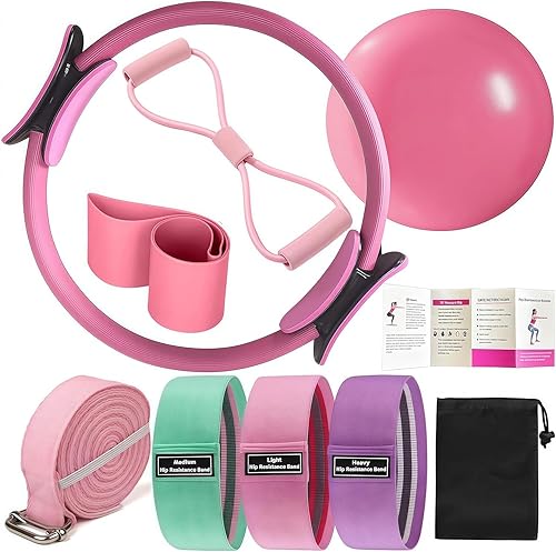 Kit de anillo de pilates para mujeres, mejores equipos esenciales de pilates para entrenamientos en casa, accesorios, anillo mágico, bandas de