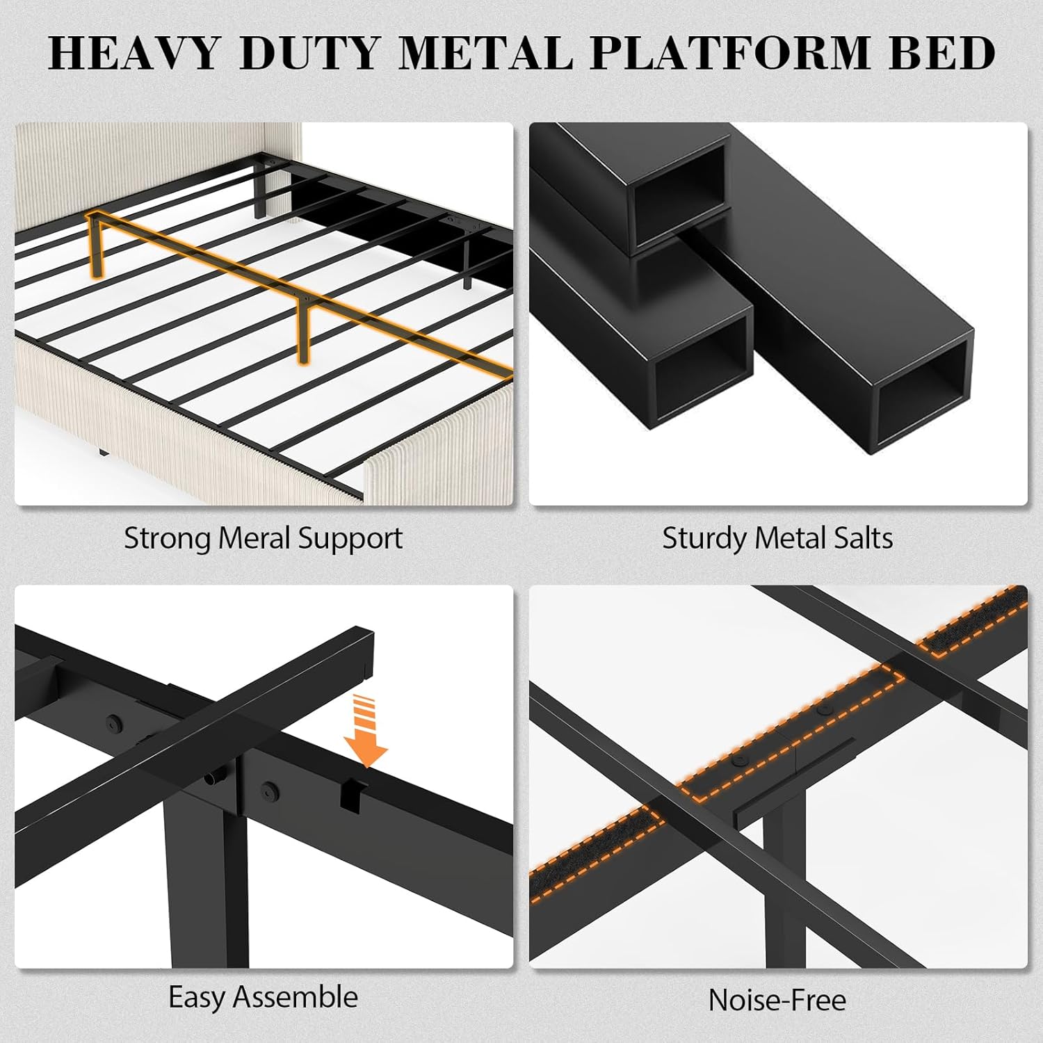 King Size Upholstered Bed Frame, Soft Corduroy Platform Bed with 47" Luxury Wingback Headboard, Heavy Duty Metal Frame, No Box Spring Needed, Easy Assembly, Noise Free, Cream
