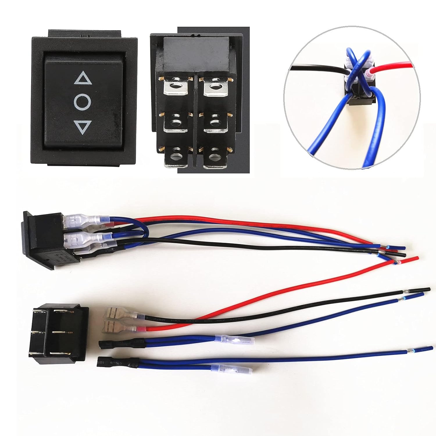 Interruttore A Bilanciere DPDT ON-OFF-ON 12V 20A Con Inversione Di Polarità - 2 Pezzi Con Cavi E Connettori