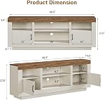 FIONESO 67" TV Stand for up to 75 Inch TV, TV Console with 2 Storages & 4 Shelves, Two-Tone Entertainment Center with LED Light for Living Room, Bedroom, White and Brown