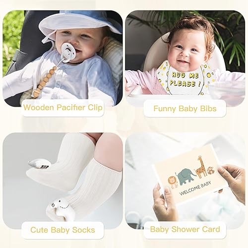 Miniatura 6 de Regalos de baby shower para niños y niñas, cesta de regalos para bebés, manta para recién nacidos, juguetes de sonajero, clip de recuerdo, chupete,