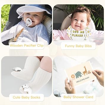Baby Shower Gifts for Boys Girls, Baby Gifts Basket Newborn Blanket Rattle Toys Keepsake Pacifier Clip Infant Bibs Socks New Parent Decision Coin Greeting Card, Baby Gift Set Gender Reveal Essential