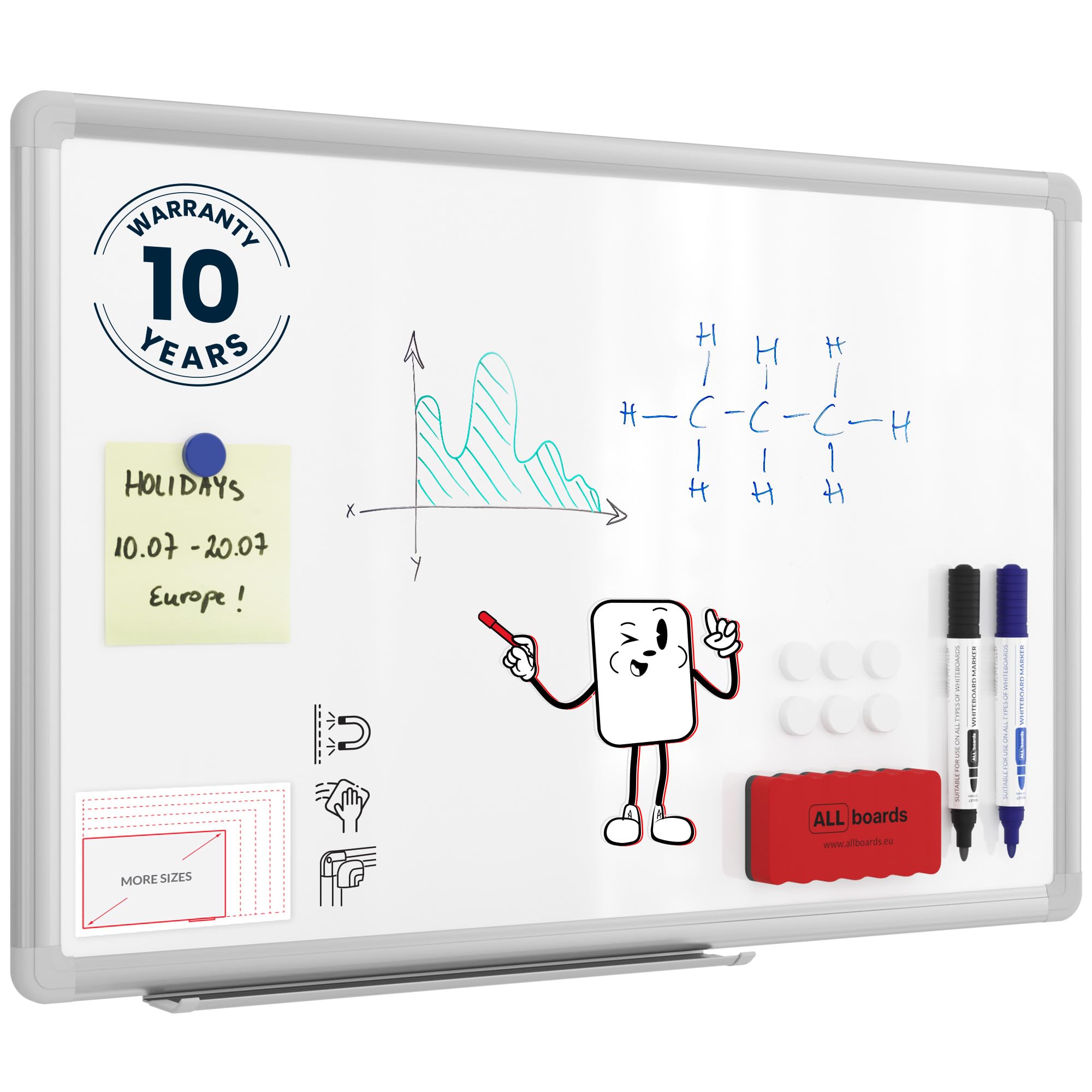 ALLboards Magnetic Whiteboard 60x40cm with Silver Aluminium Frame Premium EXPO, White Board Wipe Board Dry Erase Wall Mounted Office Board School Classroom Kids Board Noticeboard