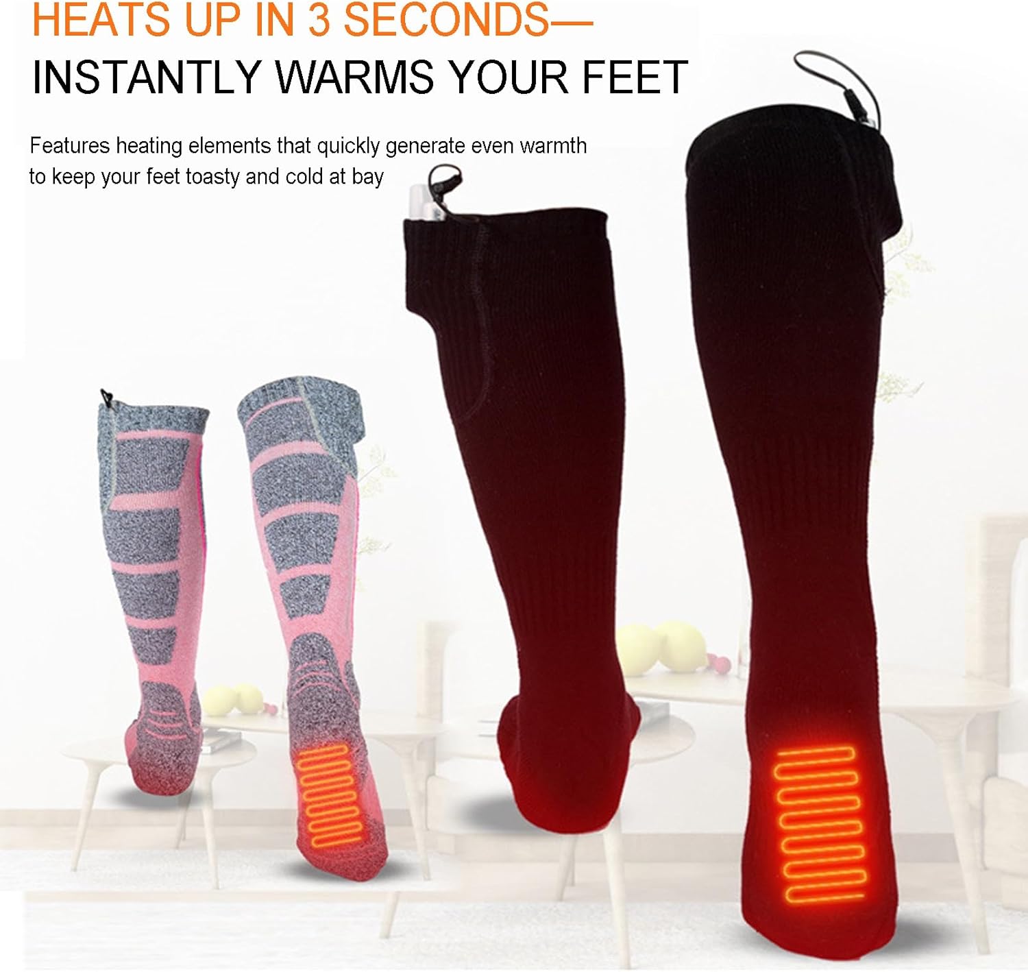 Electric Heated Socks for Men Women, Rechargeable Heated Socks, 4000mAh Battery, Washable, 3 Heating Levels for Hunting, Camping, Hiking, Fishing, Cycling