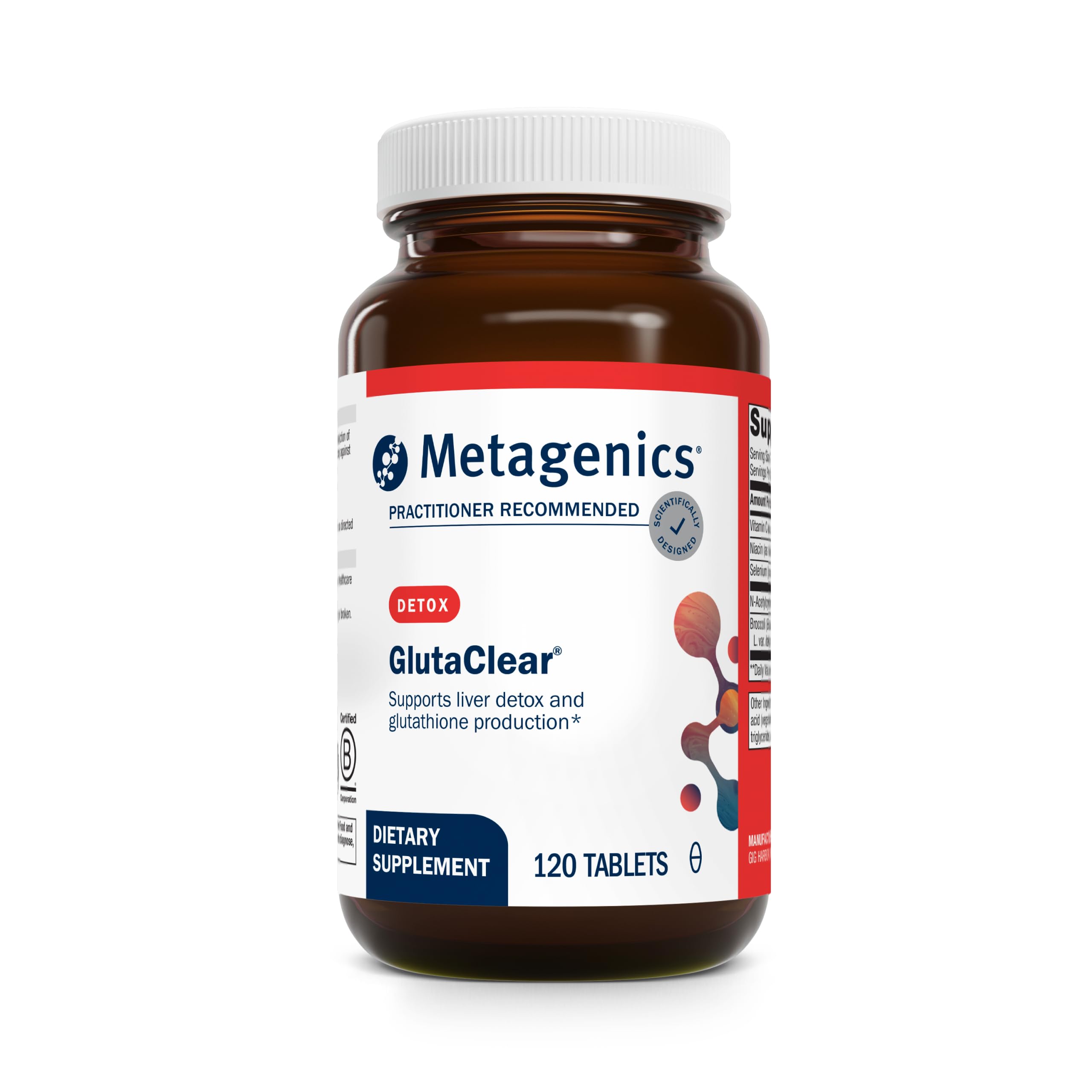 Metagenics GlutaClear - Advanced Glutathione Support* - with 750 mg Niacinamide, Vitamin C, Selenium & Broccoli Seed Extract - Potent Antioxidant & Detox Support* - Non-GMO, Gluten-Free - 120 Tablets