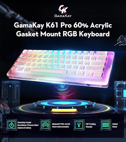 Miniatura 2 de GK GAMAKAY Teclado mecánico K61 Pro 60% RGB, BluetoothUSB-C con cable2.4 GHz, inalámbrico de 61 teclas, teclado para juegos con base acrílica CNC,