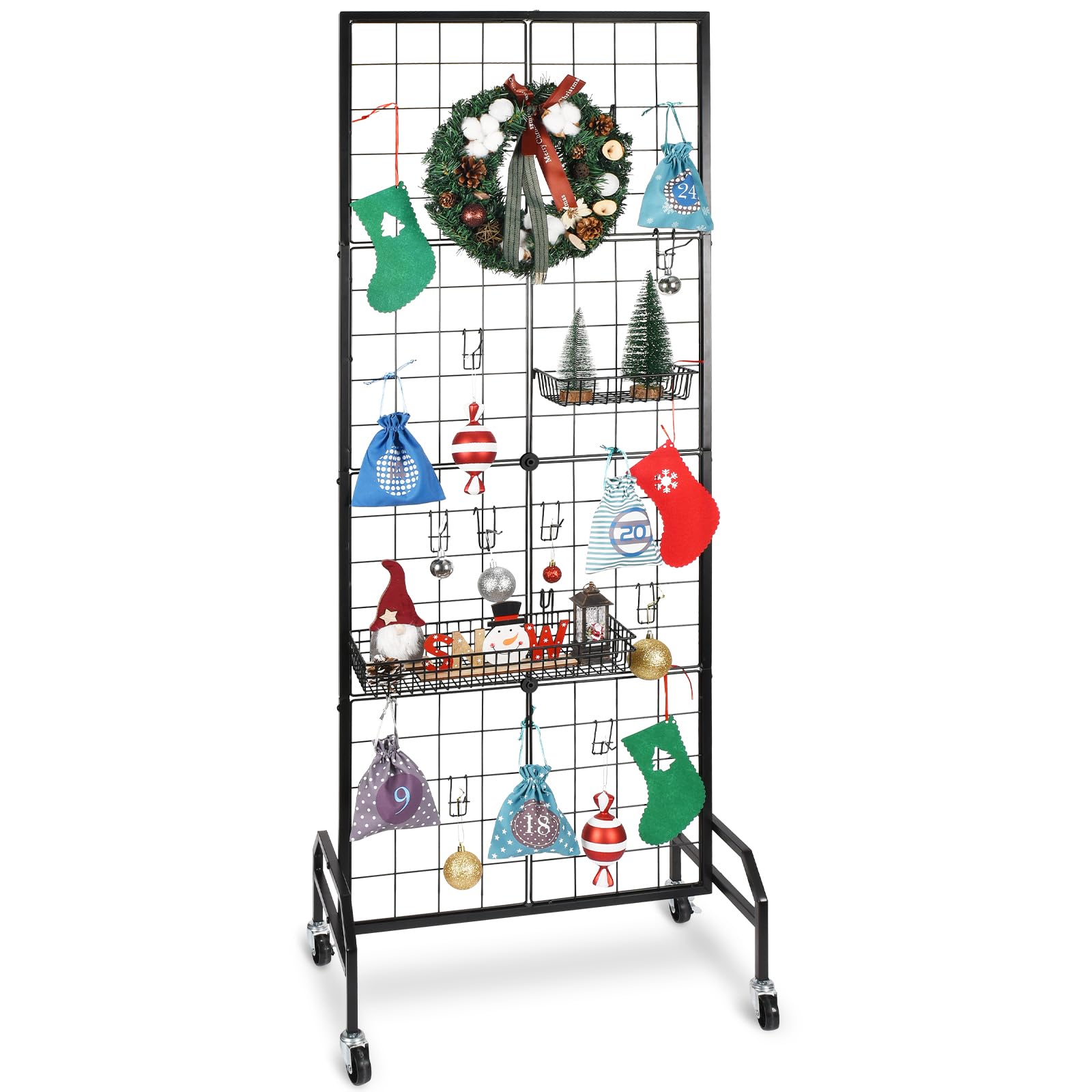 GADFISH Gridwall Panel Display Stand, Heavy-duty Movable Wire Gridwall Display Racks, Floorstanding Double Side Display Stand for Home Organization, Retail, Trade Show, Arts Craft Fair (Dark), GFJ02