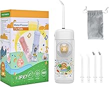 Kids Water Flosser,3 Modes Cordless Portable Water Teeth Cleaner,4 Replaceable Nozzles,IPX7 Waterproof Oral Irrigator Rechargeable,Professional Flossing Cleaning Picks for Home Travel White