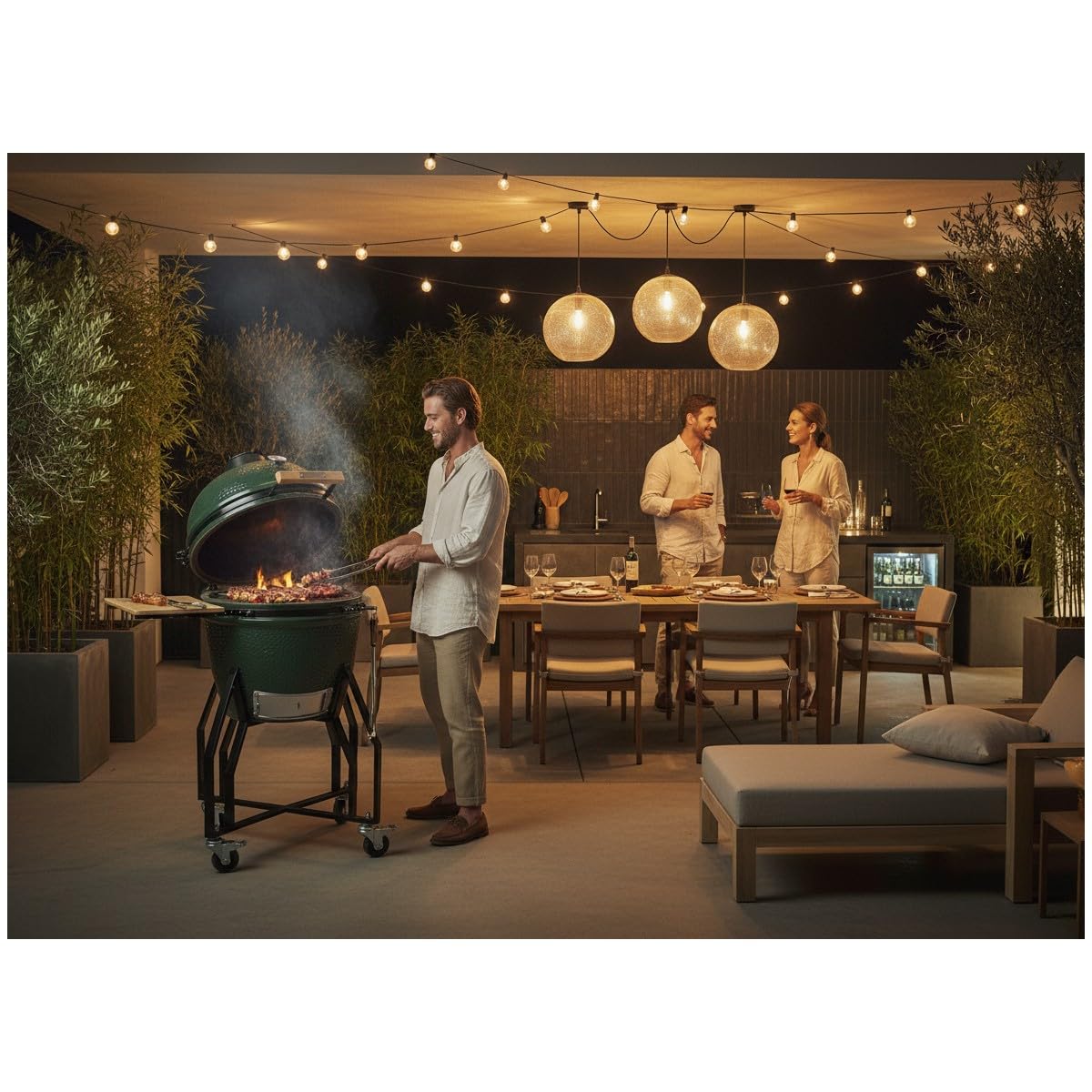 INTEC - Barbecue a Carbone Kamado in Ceramica Verde Ø 56cm 22 Pollici - Griglia da Esterno 122.1 x 69.6 x 117.4cm