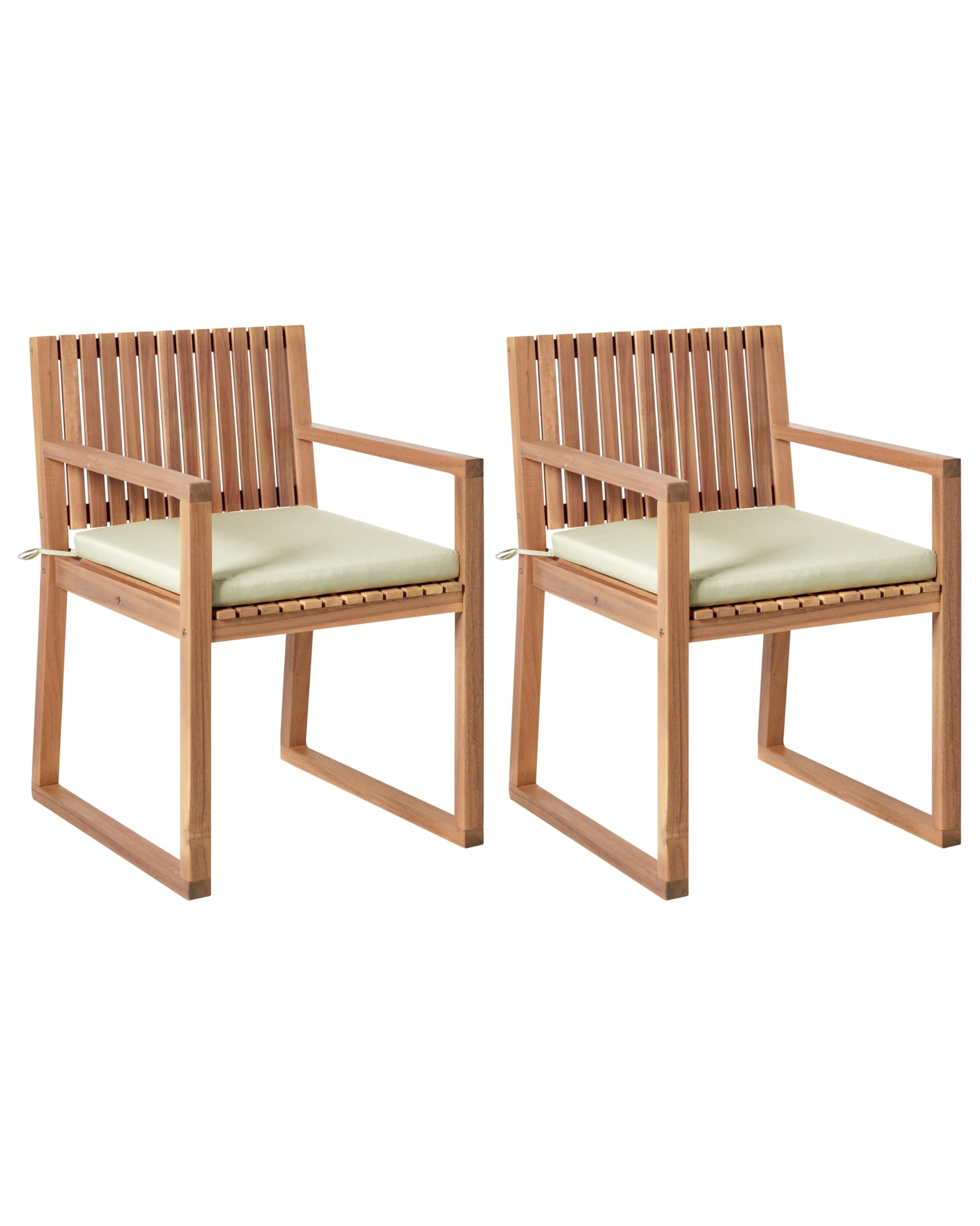 Set di 2 sedie da pranzo da giardino per esterni in legno d'acacia con cuscini verde chiaro Sassari Premium