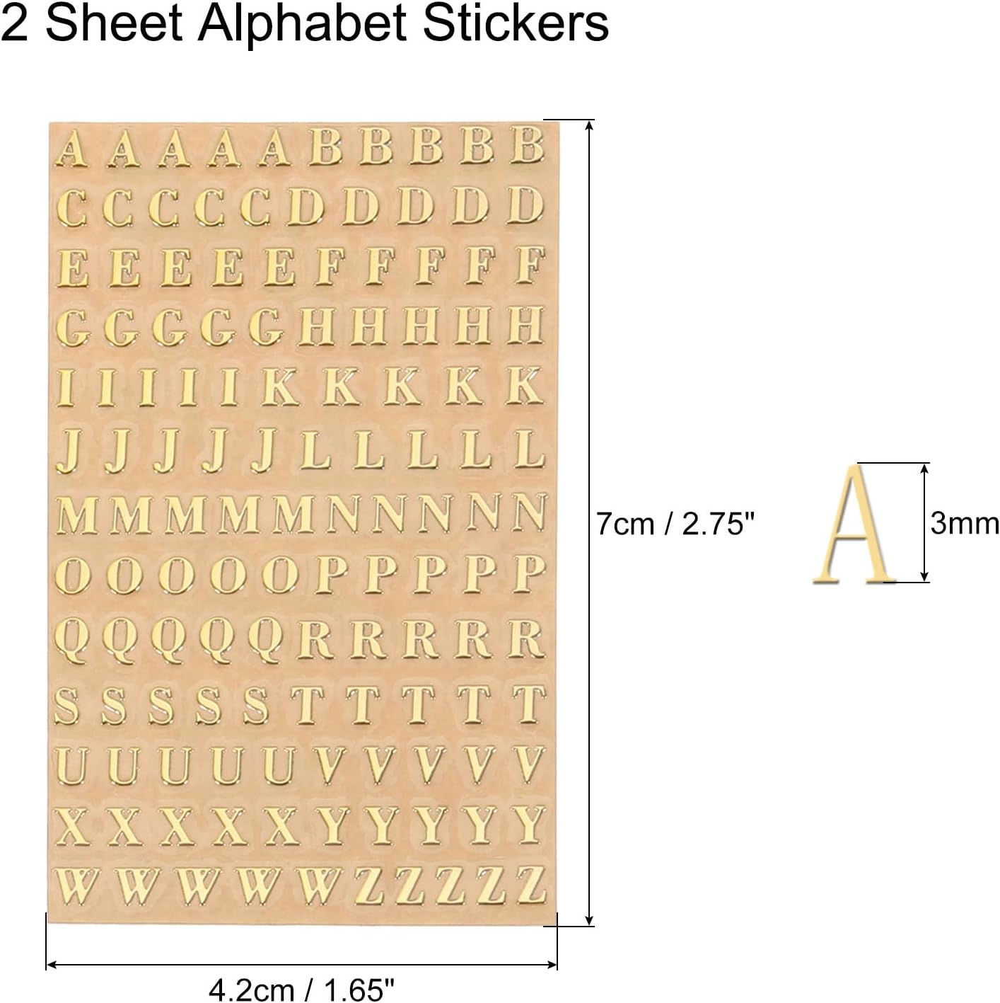 MECCANIXITY 2 Sheets Letter Resin Stickers 3D Small A to Z Gold Mini Alphabet Sticker Metallic Sparkle Alloy Uppercase for Resin Nail Scrapbooking 3mm