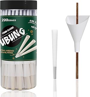 UBUNG 200 Pcs White Cones, White King Size Pre Rolled Cones with Tips, Slow Type White Rolling Paper Cones, Including 1 Fu...