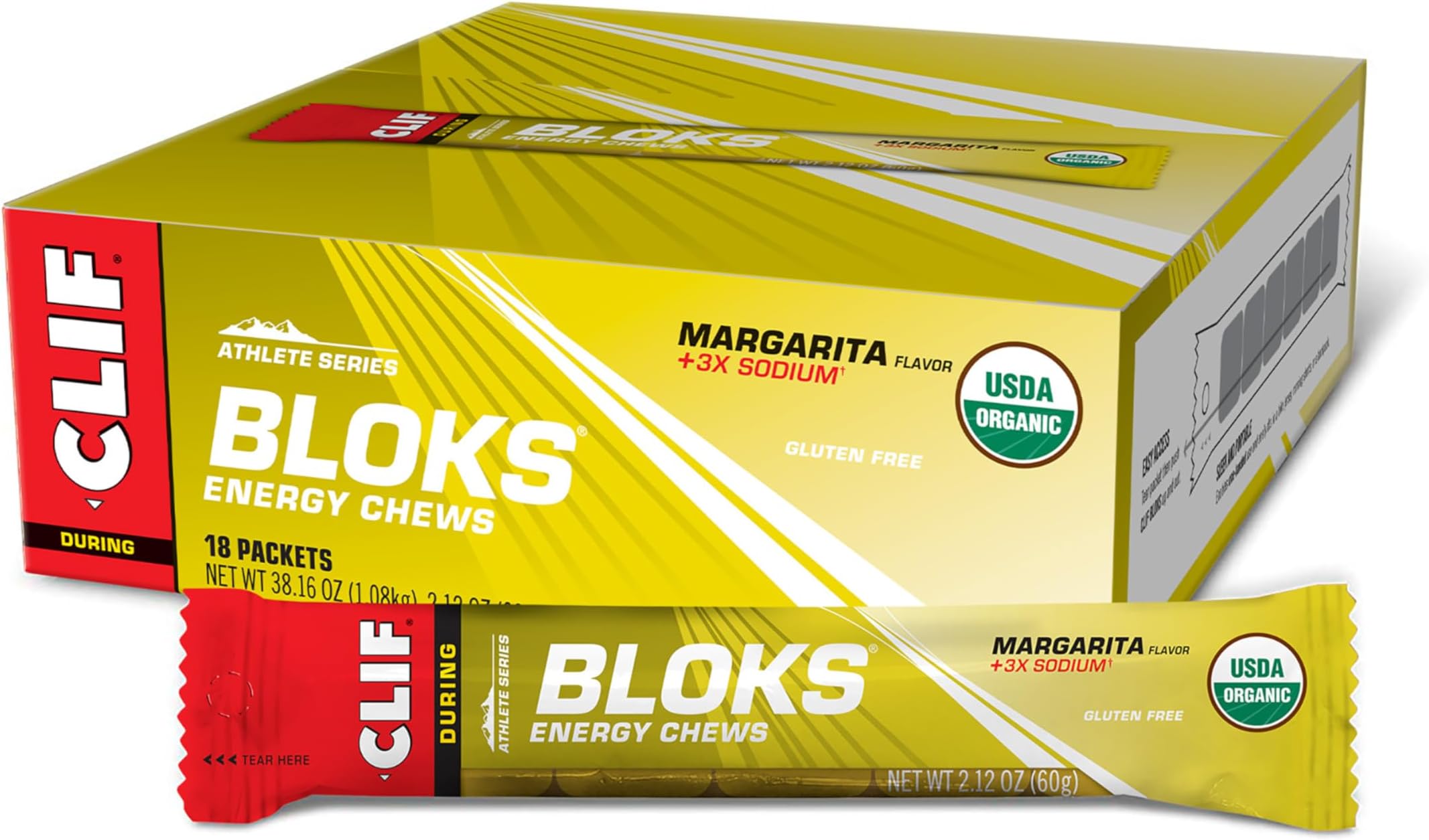 - Clif Bloks - Margarita Flavor with 3X Sodium - Energy Chews - Non-GMO - Plant Based - Fast Fuel for Cycling and Running - Quick Carbohydrates and Electrolytes - 2.12 oz. (18 Count)