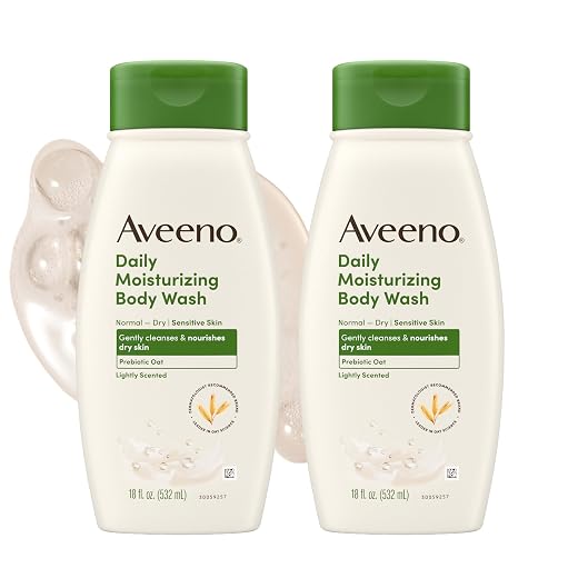 Aveeno Daily Moisturizing Body Wash Cleanser & Shaving Gel for Men & Women, Clean-Rinsing for Softer & Smoother Skin, Gentle & Lightly Scented, 18 fl. Oz, Pack of 2