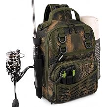 Fishing Sling Tackle Bag, Water-Resistant Lightweight Fishing Backpack with Rod Holder, Adjustable Crossbody Shoulder Bag for Bass Trout Kayak Bank Fishing- Camouflage