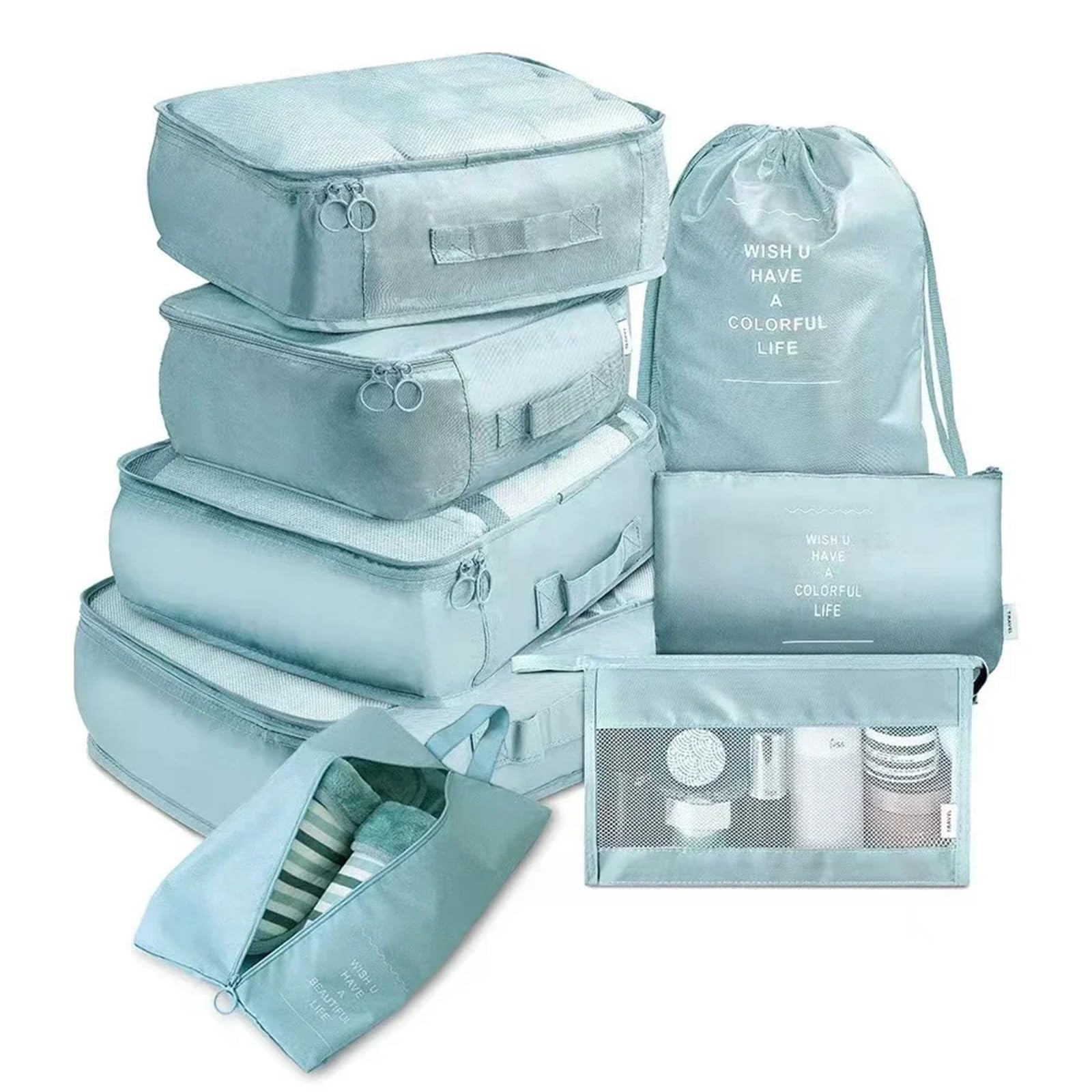 Set da 8 pezzi, borsa viaggio impermeabile, organizer, coperta, for scarpe(Blue)