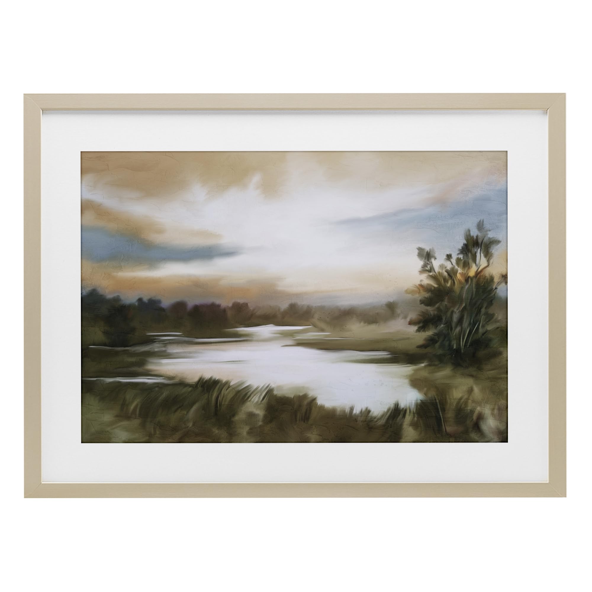 Stupell Industries 'Sunset Pond Countryside', Framed Print Under Glass, Brown, 23 x 17 Inches, Easy to Hang and Sturdy, Made in USA, by Kim Allen