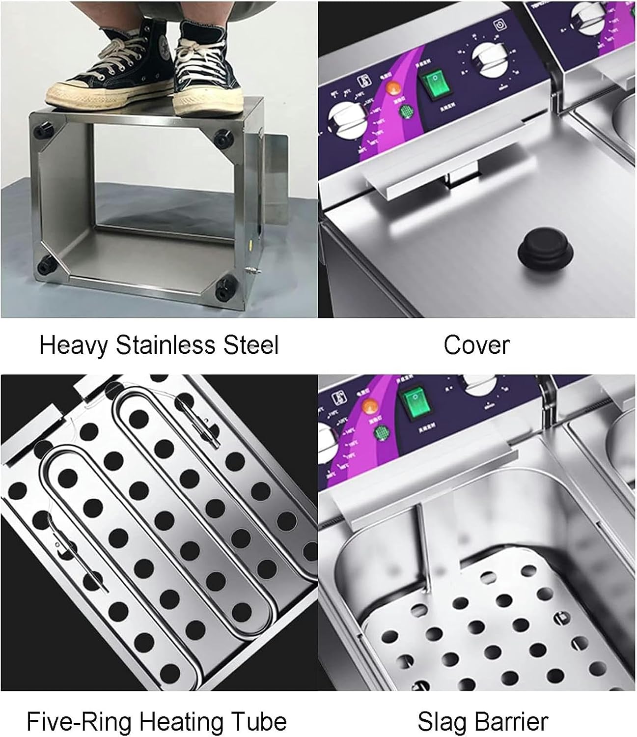 Electric Deep Fryer 3000W Countertop Stainless Steel Removable Basket Single Tank with Temperature Control timing Knob, for Commercial Home