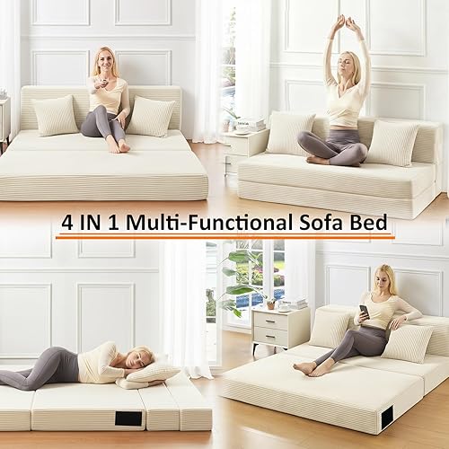 Miniatura 6 de Sofá cama plegable de tamaño individual Silla convertible 4 en 1 con almohada Sofá futón de espuma viscoelástica de alta densidad Cama plegable