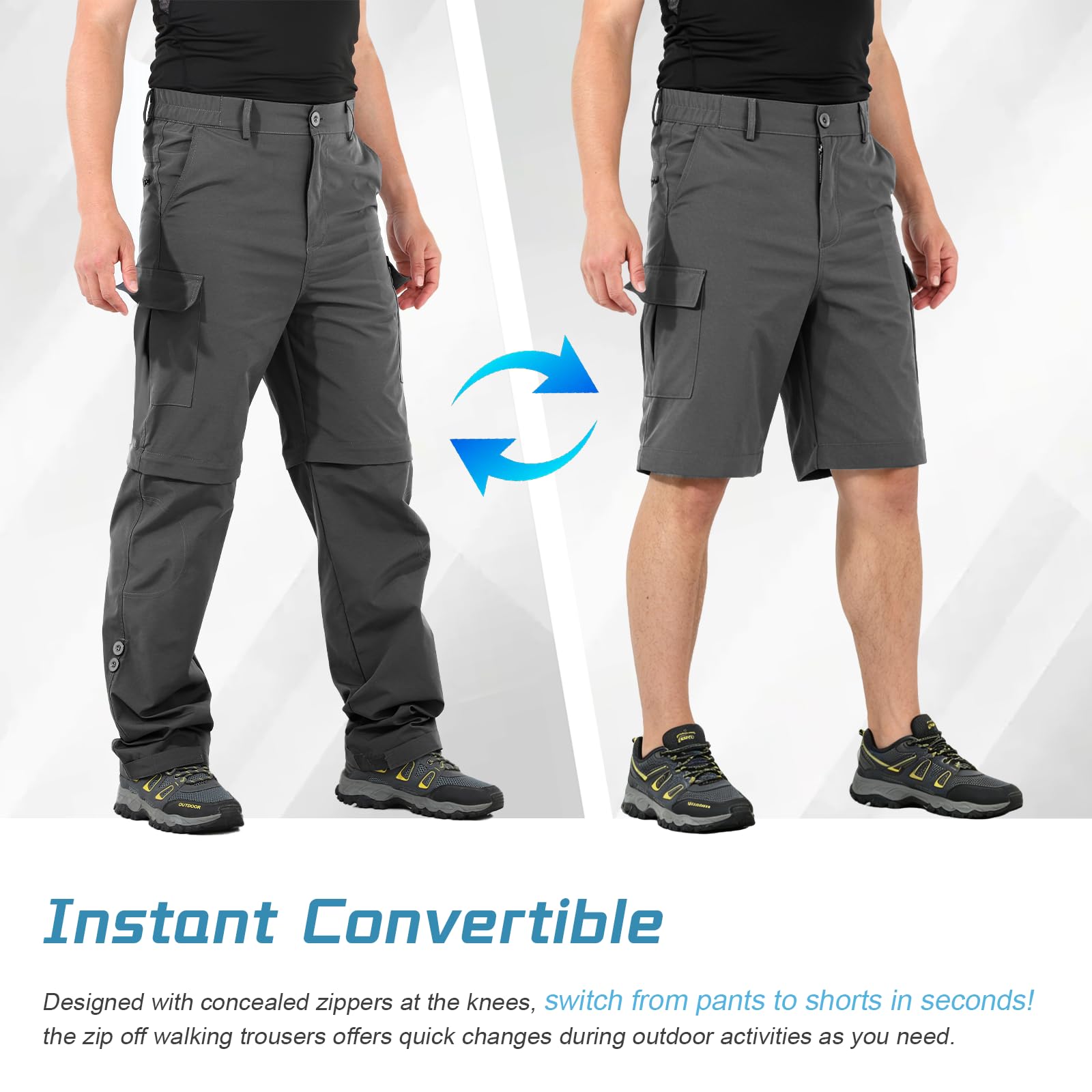 Uomini Pantaloni da Escursione Pantaloni da Camminare Stretch a Secco rapido Convertibili in Pantaloni Corti Pantaloni Leggeri da carico