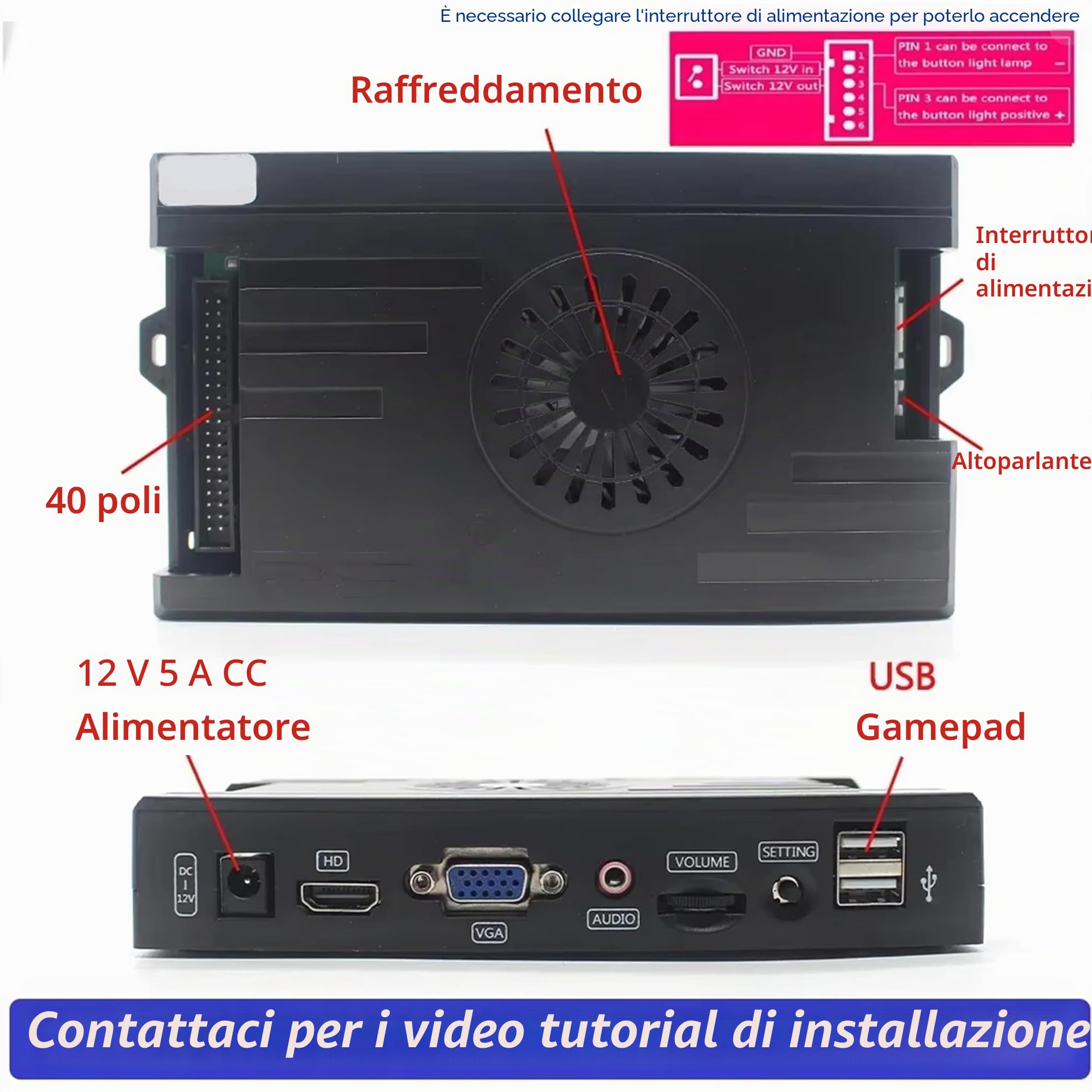 DX 9800 in 1, versione speciale, kit fai da te, fino a 4 giocatori, supporta giochi 3D, joystick, pulsanti, cablaggio, cavo (rosso blu)