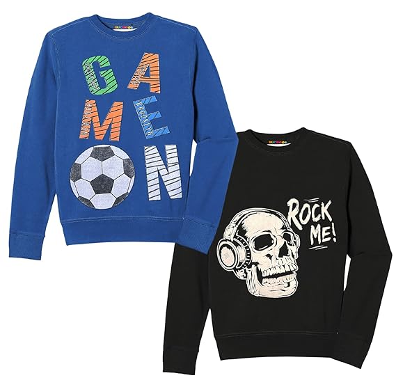 Kuchipoo Boys and Girls Winterwear Sweatshirts - (KUC-SWT-113; Blue & Black) - Pack of of 2