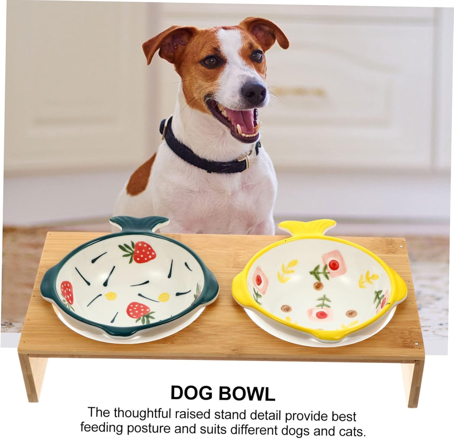 YARNOW Elevate Cat Feeder Bamboo Stand Pet Feeder Ceramic Double Bowls Water Bowl