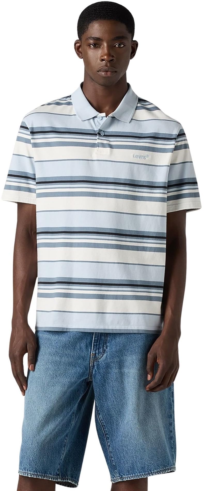 Levi's Men's Acacius Stripe Egret - Blues Short Sleeve Polo Shirt In Cotton, Relaxed Fit, Blue (Acacius Stripe Egret), Xl