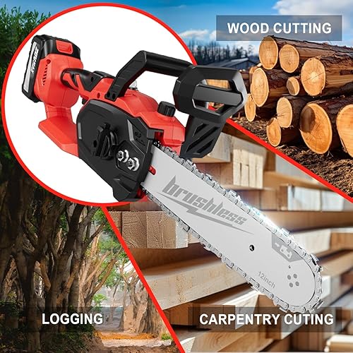 Miniatura 7 de Motosierra eléctrica de 12 pulgadas, inalámbrica, con batería de 20 V, motosierra de batería con batería de iones de litio de 4.0 Ah y cargador