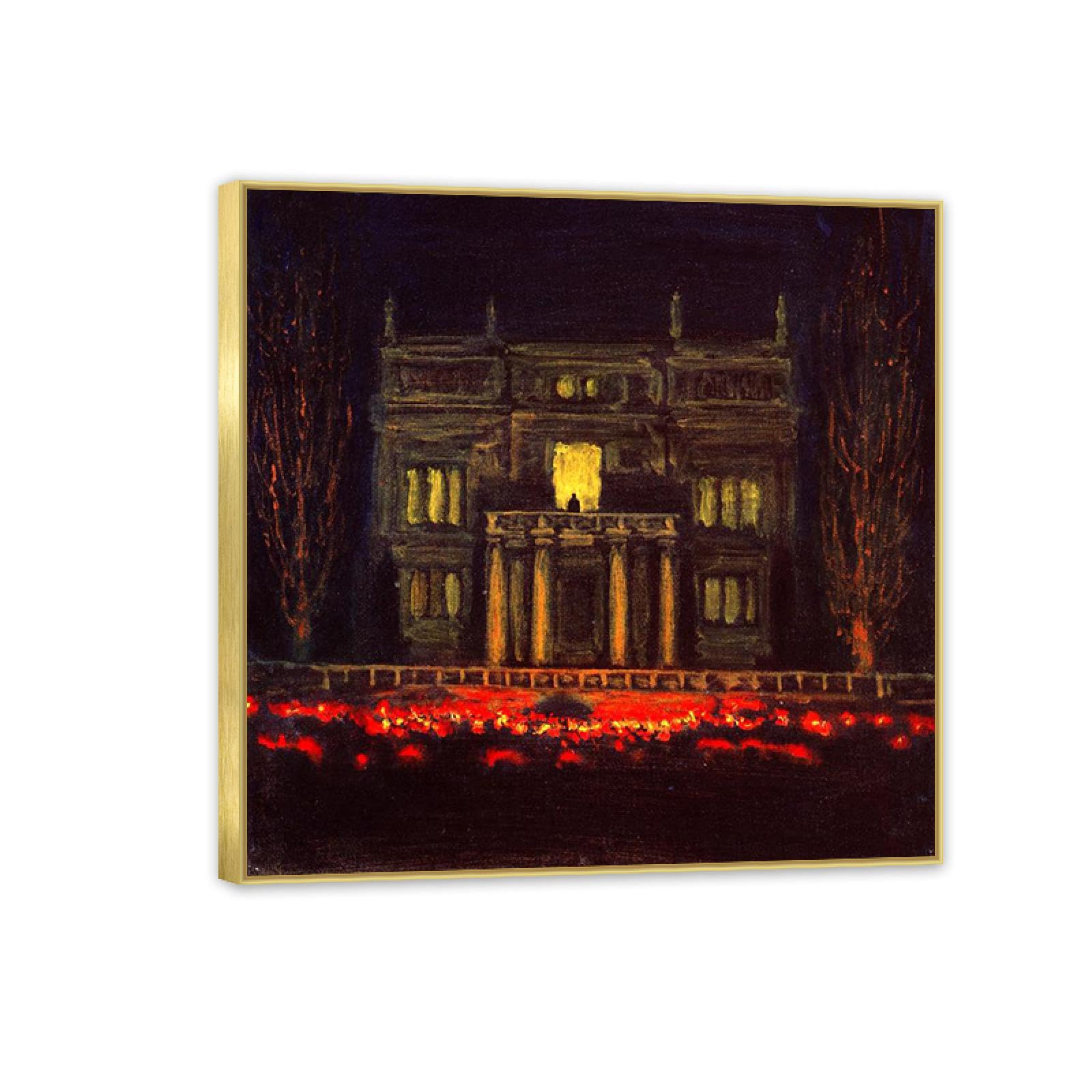 Hau3sh3a Franz von Stuck Wall Art Print Torchlight Procession Poster Famous Paintings on Canvas Franz Stuck Picture Wall Decor for Living Room Bathroom Office 30x30cm(12x12in) Gold frame