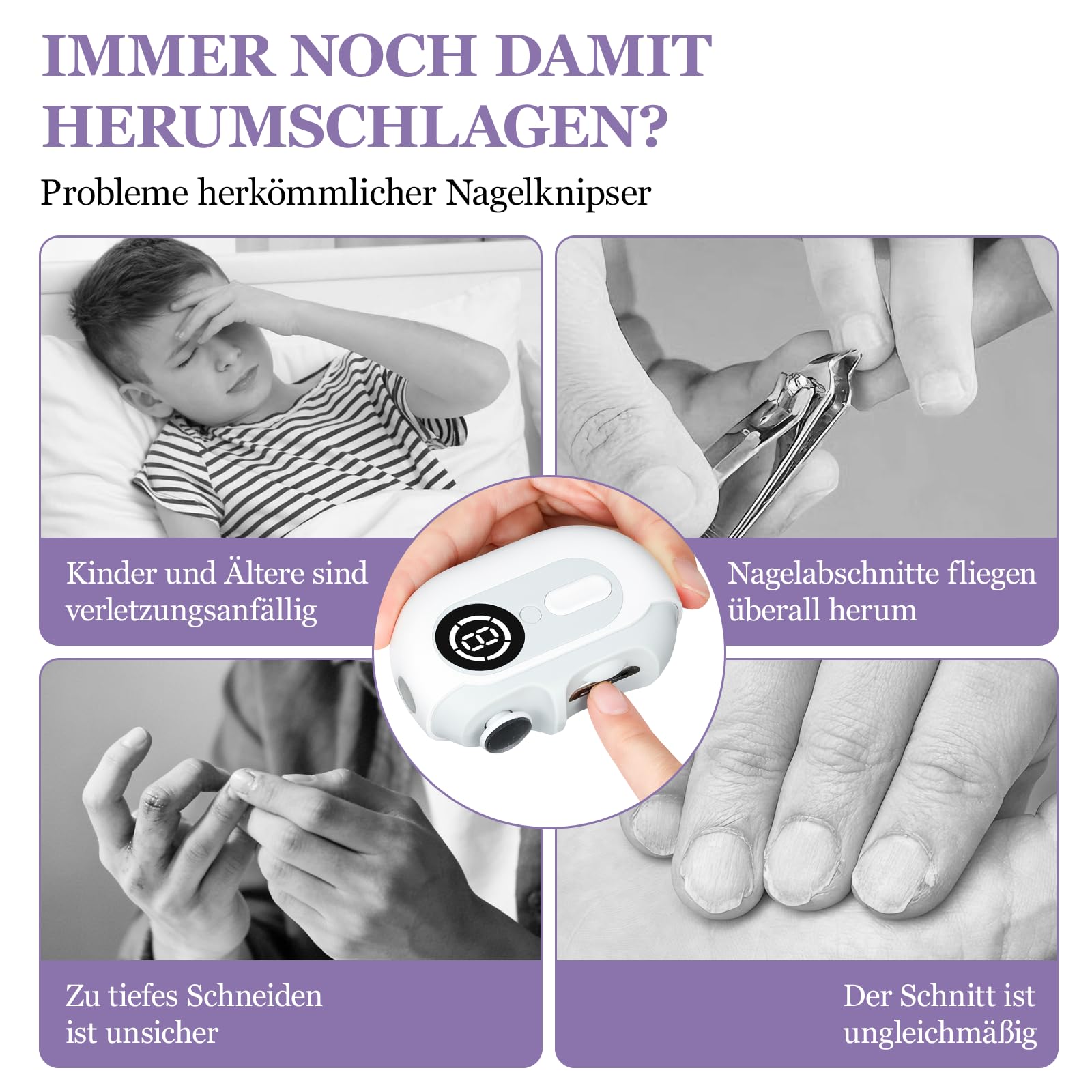 Elektrischer Nagelknipser, 4-in-1 Automatischer Nageltrimmer und Polierer mit LED-Licht & Nagel-Aufbewahrungsbox, USB-Aufladbares Elektrisches Nagelfeile mit 3 Geschwindigkeitsstufen für Babys