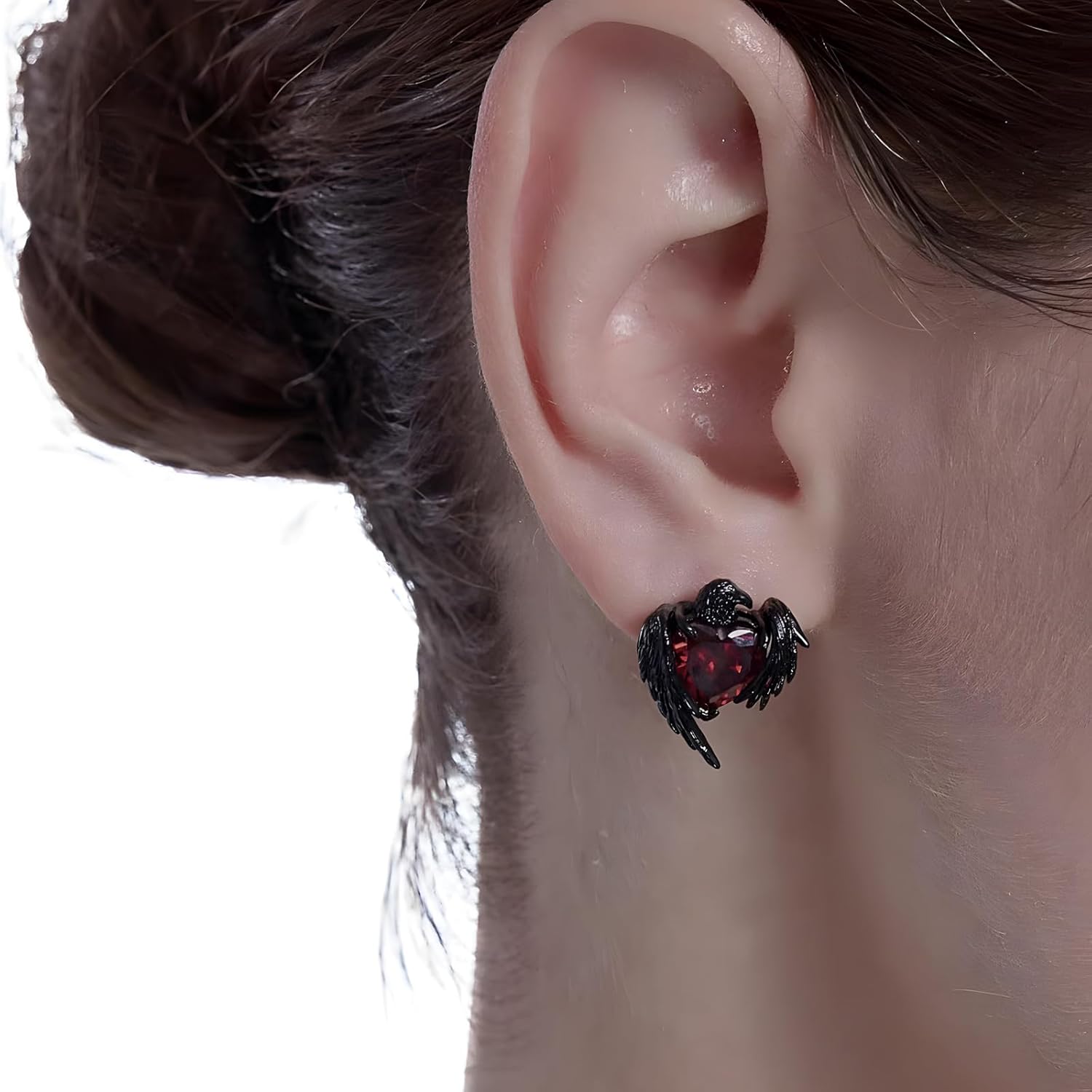 Black Crow Stud Earrings for Women Raven Gemstone Earrings Gothic Hip Hop Jewelry - Image 3