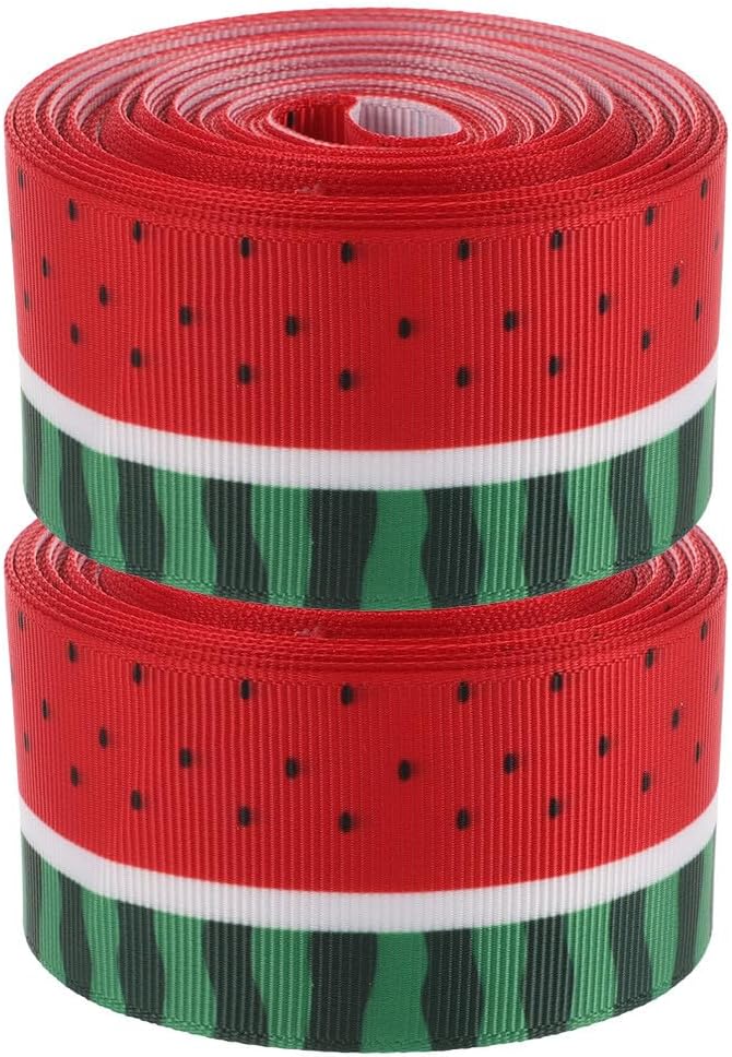 Ipetboom 2 Rolls Watermelon Grosgrain Ribbon Summer Party Decorations Fruit Print Wired Edge Ribbon for Wreaths Hair Bows and Wrapping Supplies