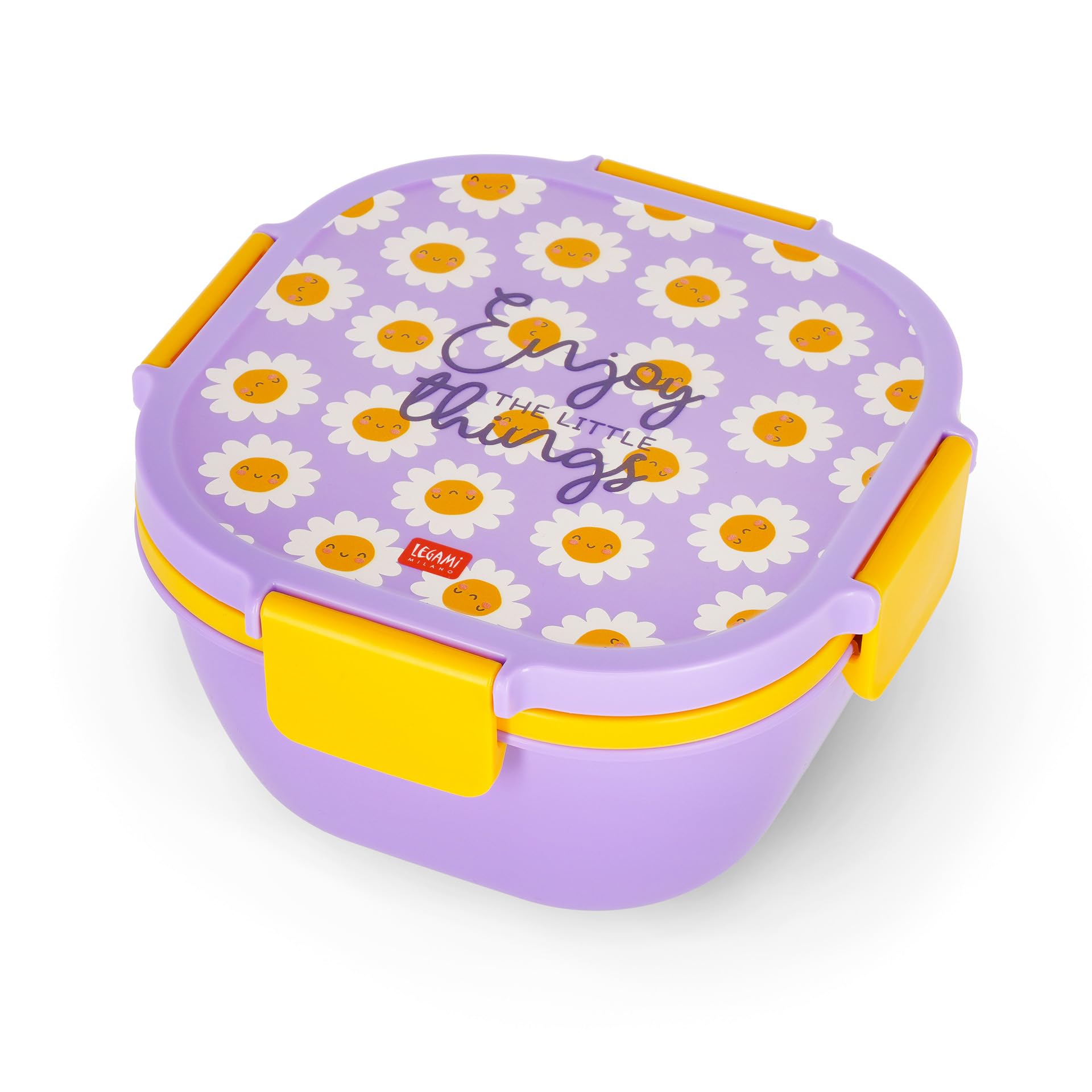 Legami - Boîte à déjeuner, boîte à lunch, 1 fourchette et 1 porte condiments inclus, porte-repas hermétique, à l'épreuve des fuites, capacité 1700 ml, thème Daisy, 19 x 10,7 x 19 cm Legami - Boîte à déjeuner, boîte à lunch, 1 fourchette et 1 porte condiments inclus, porte-repas hermétique, à l'épreuve des fuites, capacité 1700 ml, thème Daisy, 19 x 10,7 x 19 cm