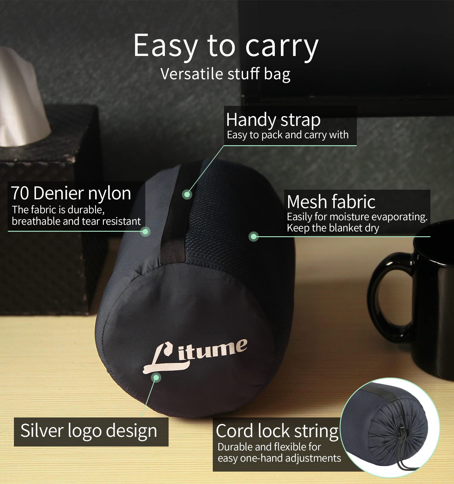 Litume Travel Blanket Lightweight and Breathable, 67 x 48 Soft