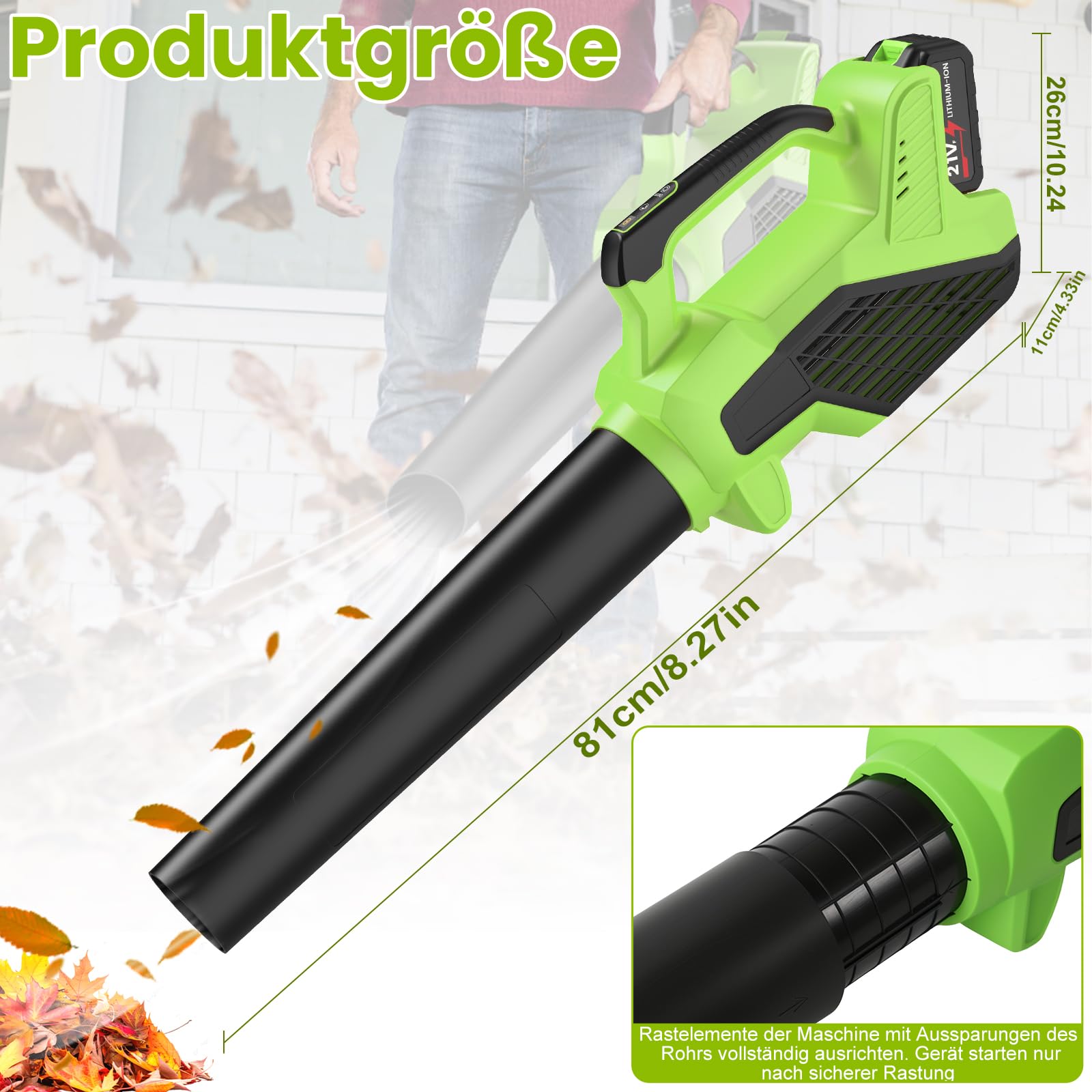 Soplador de Hojas, soplador de batería con 6 velocidades, flujo de aire de 980 m³/h, 15000 TR/Min, soplador de hoja con 2x4000 mAh batería para jardín patio de césped