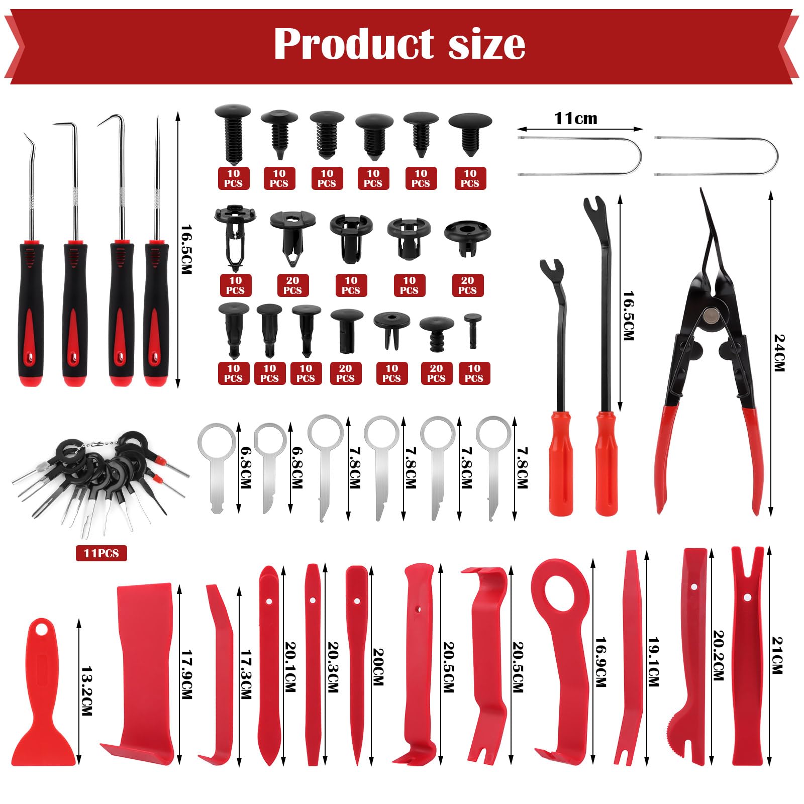 NVIYAM 158 Pièces Outils de Levier Universels pour Voiture, Outils de DéMontage de Garnitures Trousse, Outil Demontage Garniture avec Broches de Retenue, Ensemble à Pince Et Extracteur D’Attaches