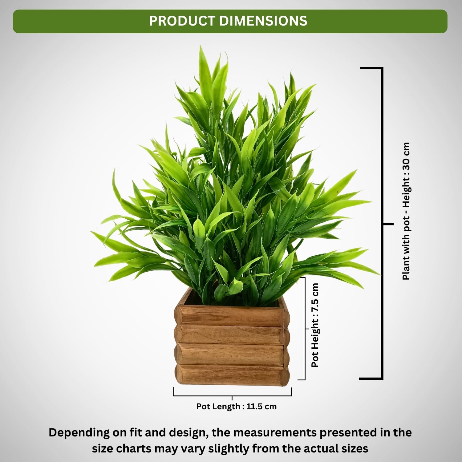 fancymart Artificial Bamboo Leaves in Wood Potted Plant with 30 cm Height Perfect for Home Décor & Office Space 1