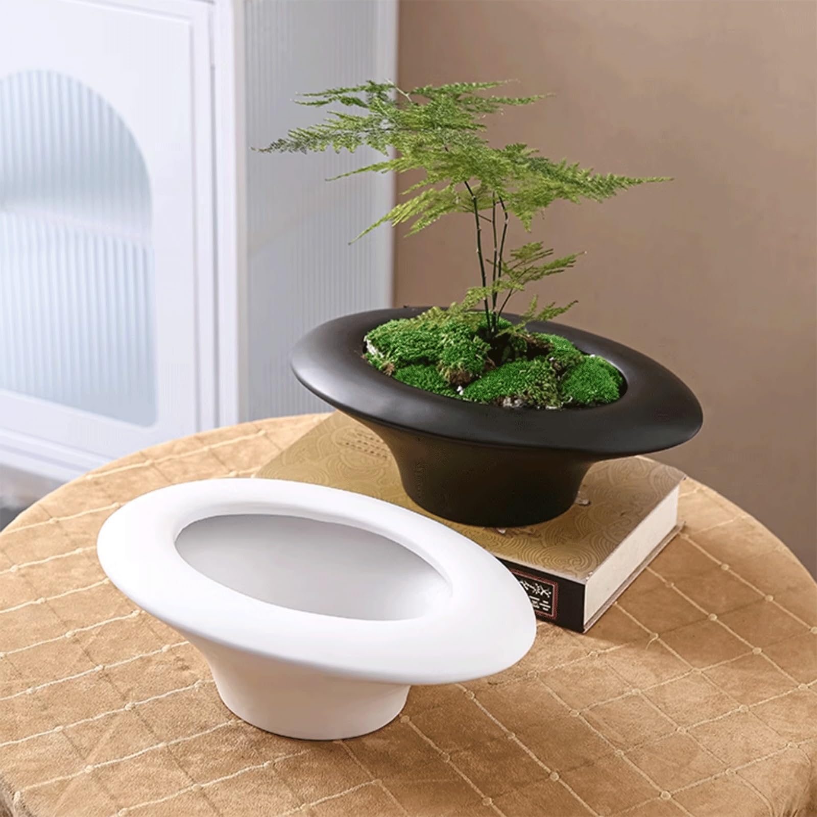 Dekoracyjna owalna, nowoczesna ceramiczna doniczka na sukulenty z otworem drenażowym, nieregularny kształt, doniczka na kwiaty orchidei, do użytku wewnątrz i na zewnątrz, na taras (czarna)