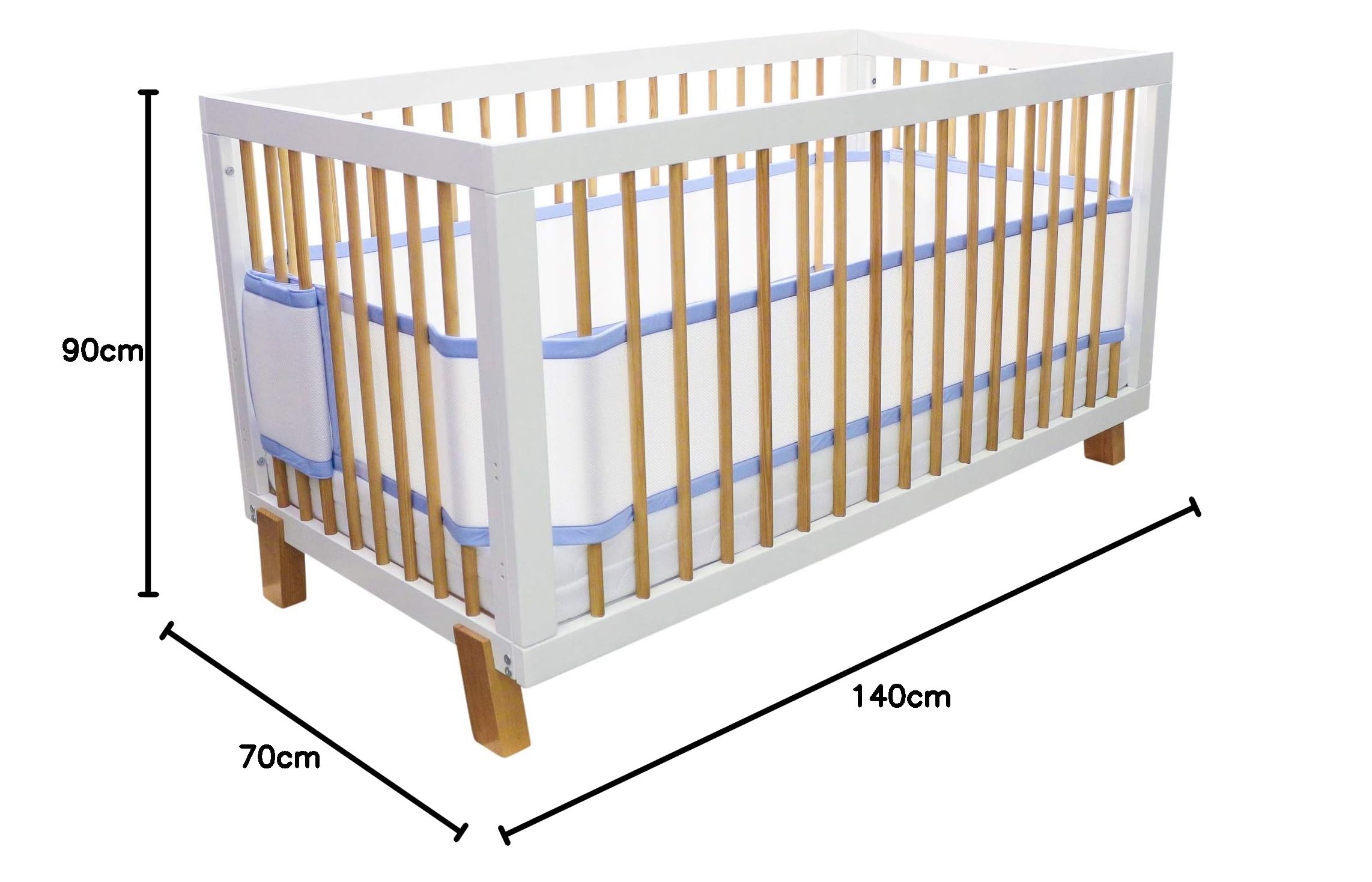 Lot de 4 tours de lit respirants - Double couche de rembourrage - Sans risque d'enchevêtrement - Conformes aux normes de sécurité - Mailles tridimensionnelles pour permettre à l'air de circuler