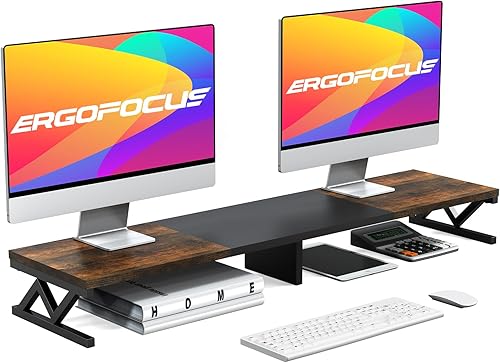 Elevador de monitor doble, elevador de monitor de madera grande para 2 monitores, elevador de monitor con almacenamiento para escritorio, resistente