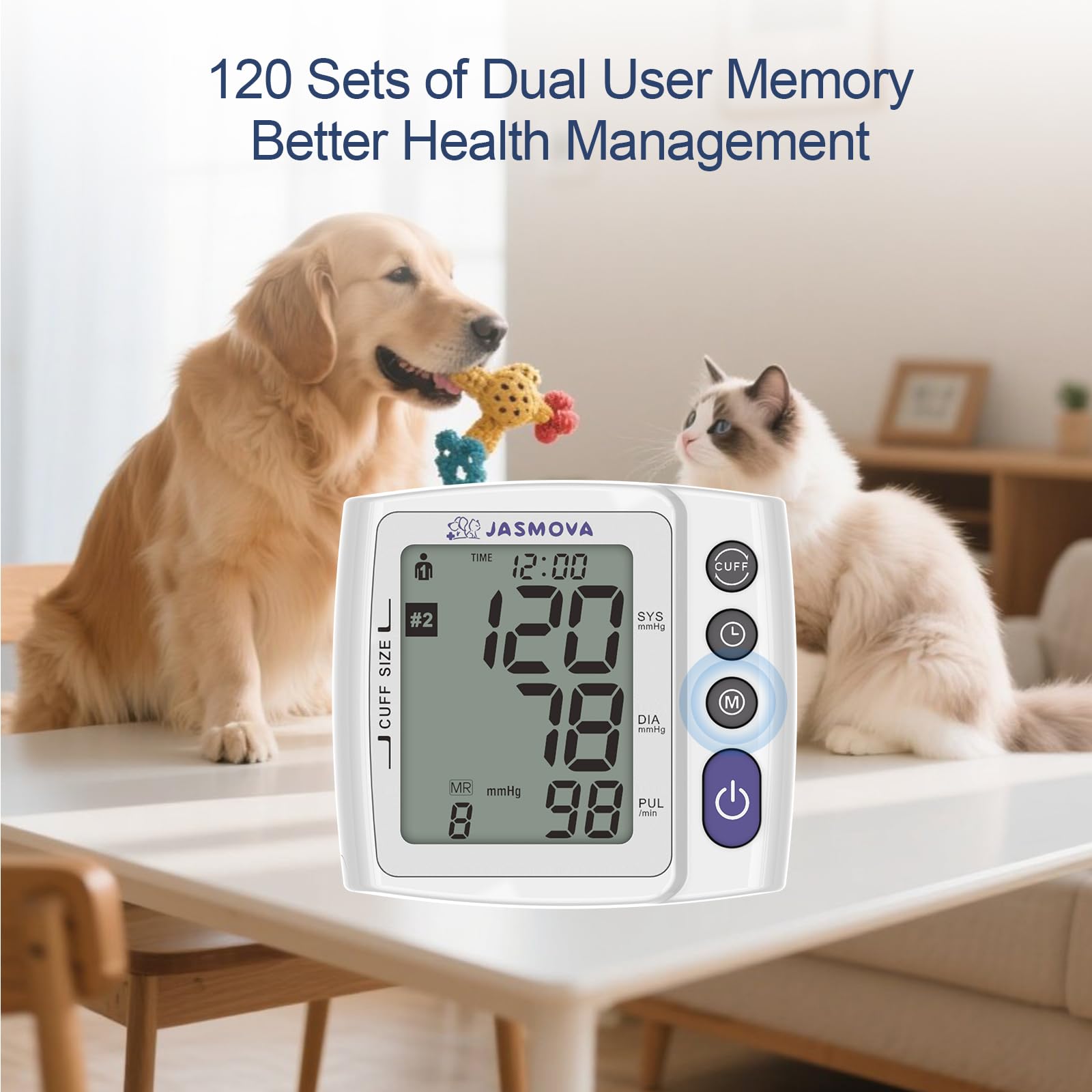 Monitor de presión arterial para mascotas portátil para perros y gatos, dispositivo oscilométrico de monitoreo del hogar con correa ajustable en el pecho, puños multitamaño, 240 juegos de memoria para
