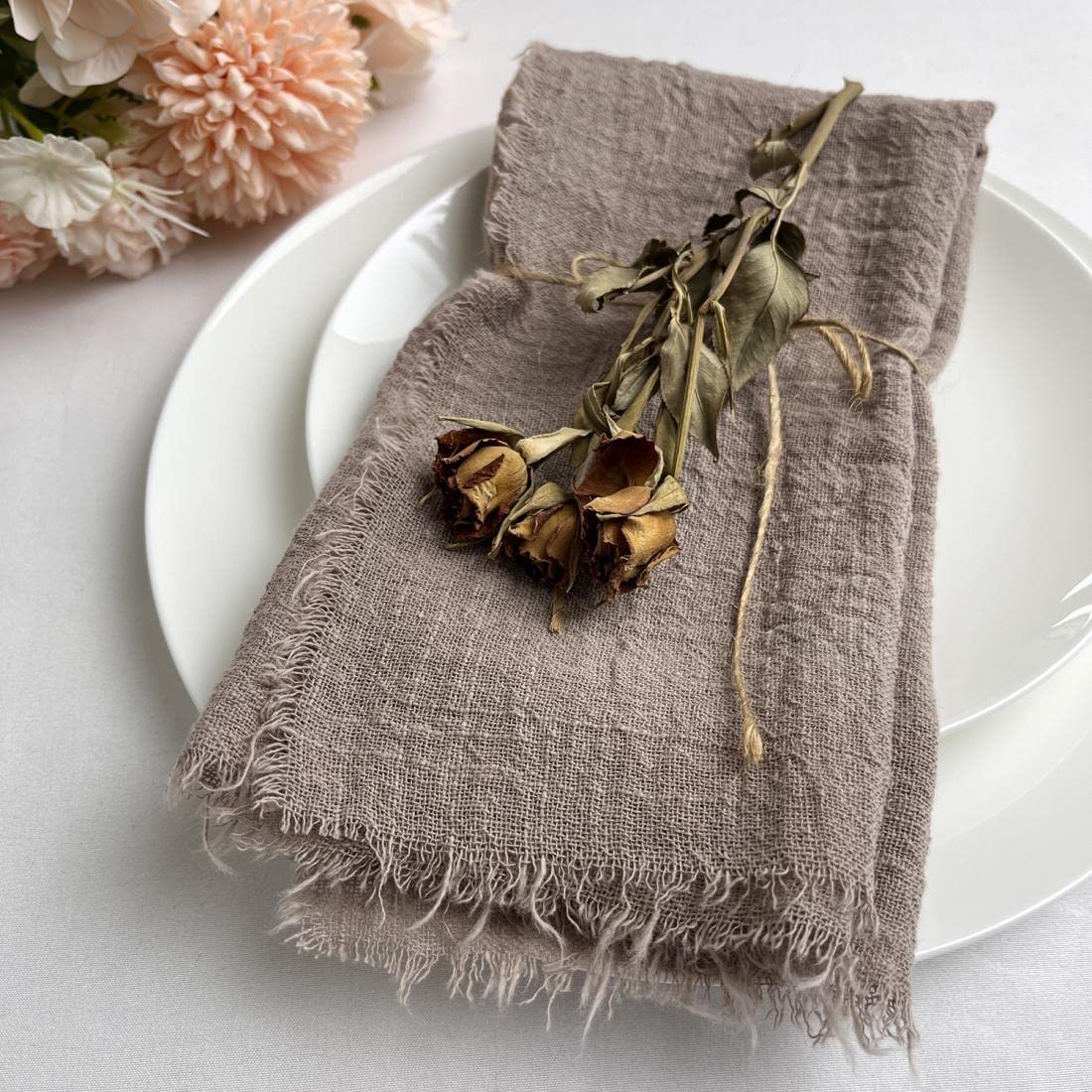 50pcs 42x42cm Serviettes de Mariage en Gaze de Coton rétro Coton étamine décor de Table torchons en Mousseline Table à dîner décor Rustique