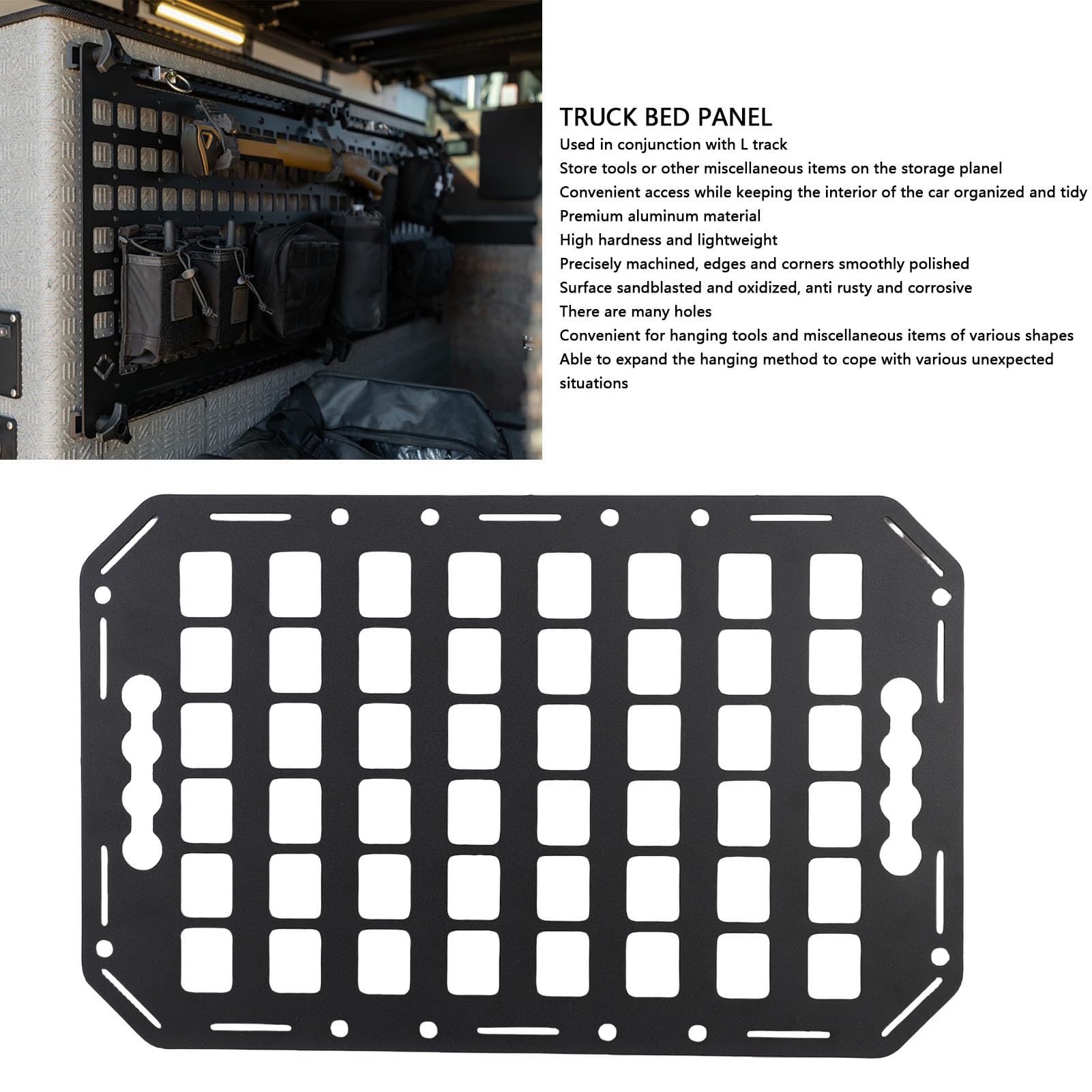 Fockety Pannello Molente a Letto Laterale, 432x273x2mm Aluminium L Traccia Pannello MOLLE Pannello Truck Pannello MOLLE MOLLE Pannello per Berlina SUV Pickup Van RV