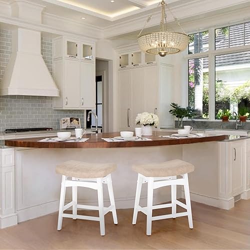 Miniatura 7 de Sophia & William Juego de 2 taburetes de bar de altura de mostrador, modernos taburetes de bar de piel sintética sin respaldo con patas de madera