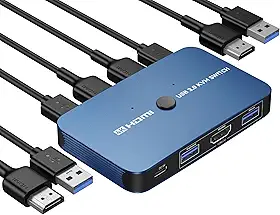 ABLEWE Switch Kvm, Switch Kvm de Alumínio Hdmi, Switch Usb para 2 Computadores Compartilhando Impressora de Teclado de Mouse para Um Monitor Hd, Suporte 4K @ 60 Hz, 2 Cabos Hdmi e 2 Cabos Usb Incluído