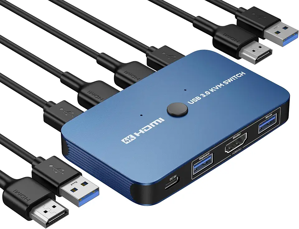ABLEWE Switch Kvm, Switch Kvm de Alumínio Hdmi, Switch Usb para 2 Computadores Compartilhando Impressora de Teclado de Mouse para Um Monitor Hd, Suporte 4K @ 60 Hz, 2 Cabos Hdmi e 2 Cabos Usb Incluído